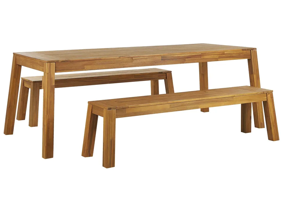 beliani-livorno-gartenset-akazienholz-6-sitzer-210-cm-hellbraun image 1