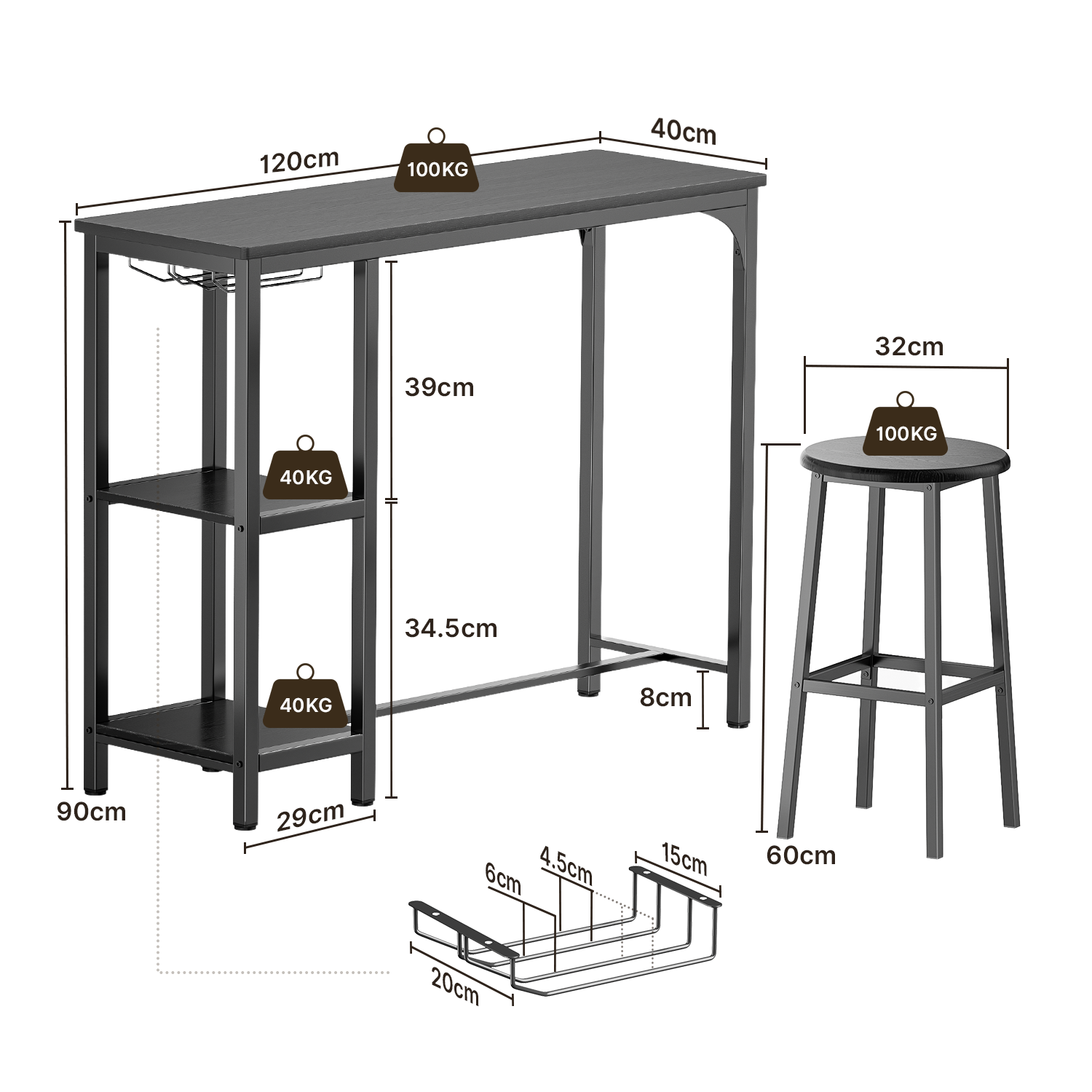 bealife-tb31-bartisch-set-2-barhocker-schwarz-holz image 3