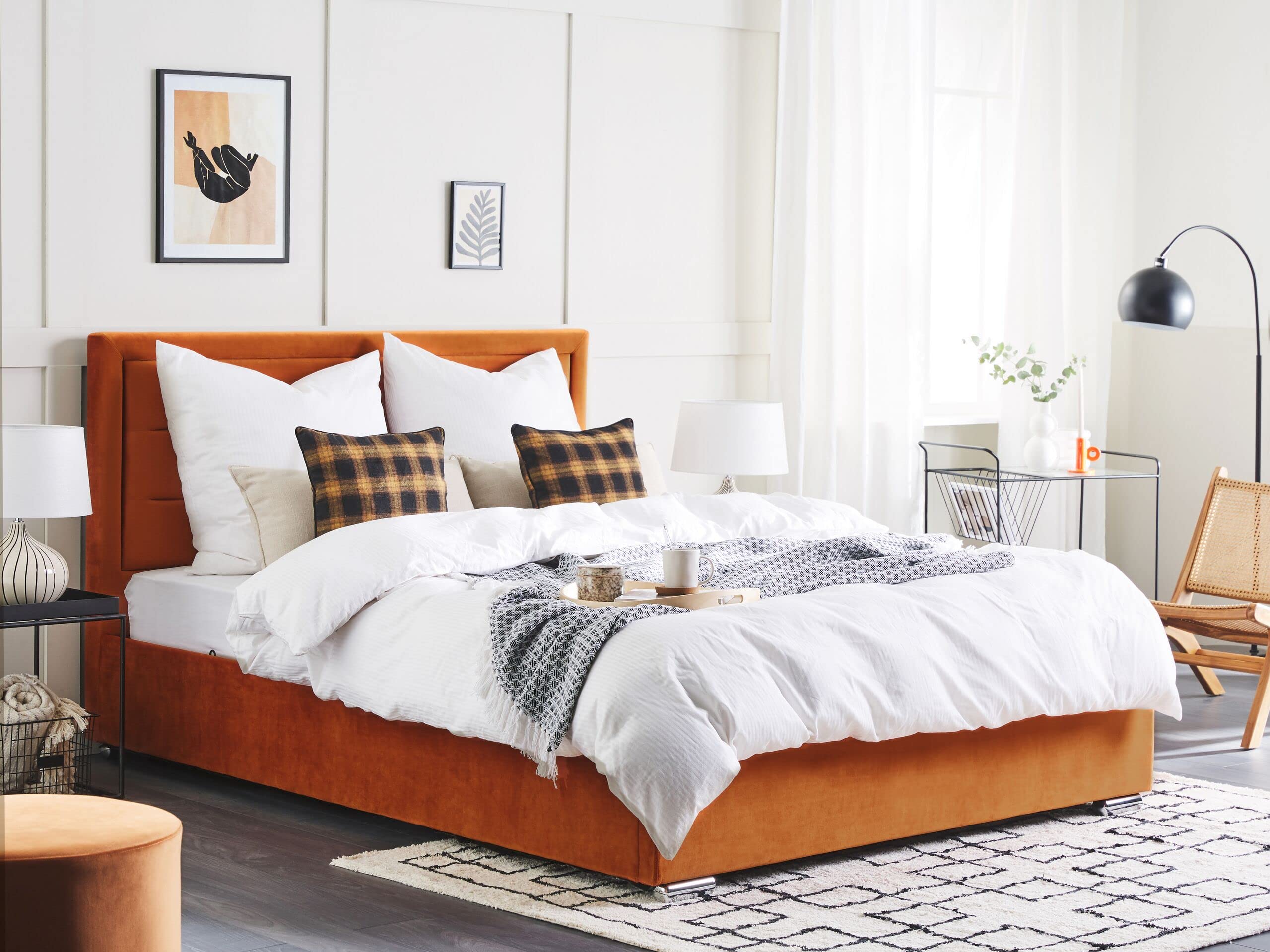 beliani-doppelbett-140x200-orange-velours-mit-stauraum image 2