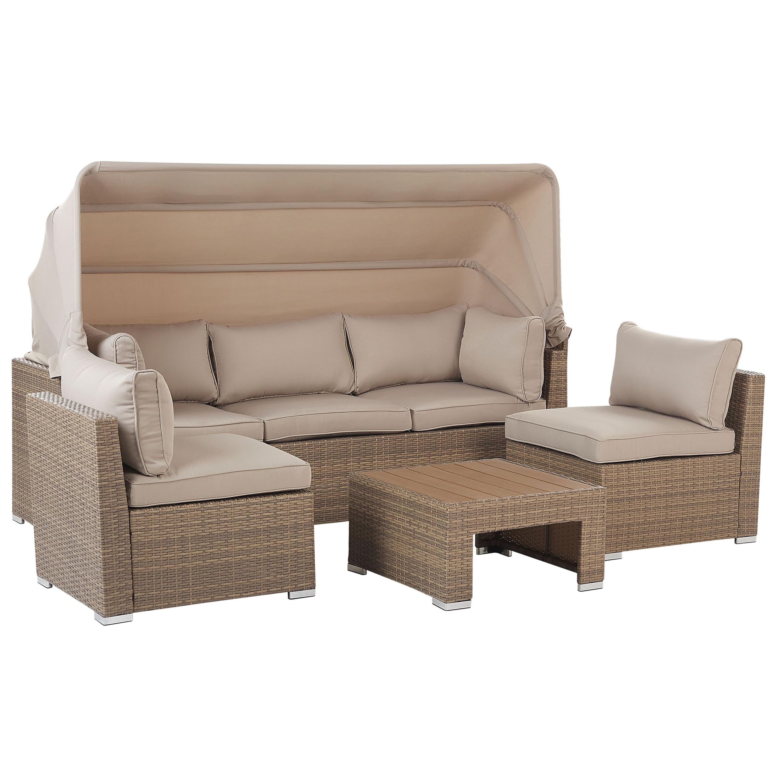 beliani-coccolia-loungeset-polyrattan-beige-5-teilig-mit-dach image 5