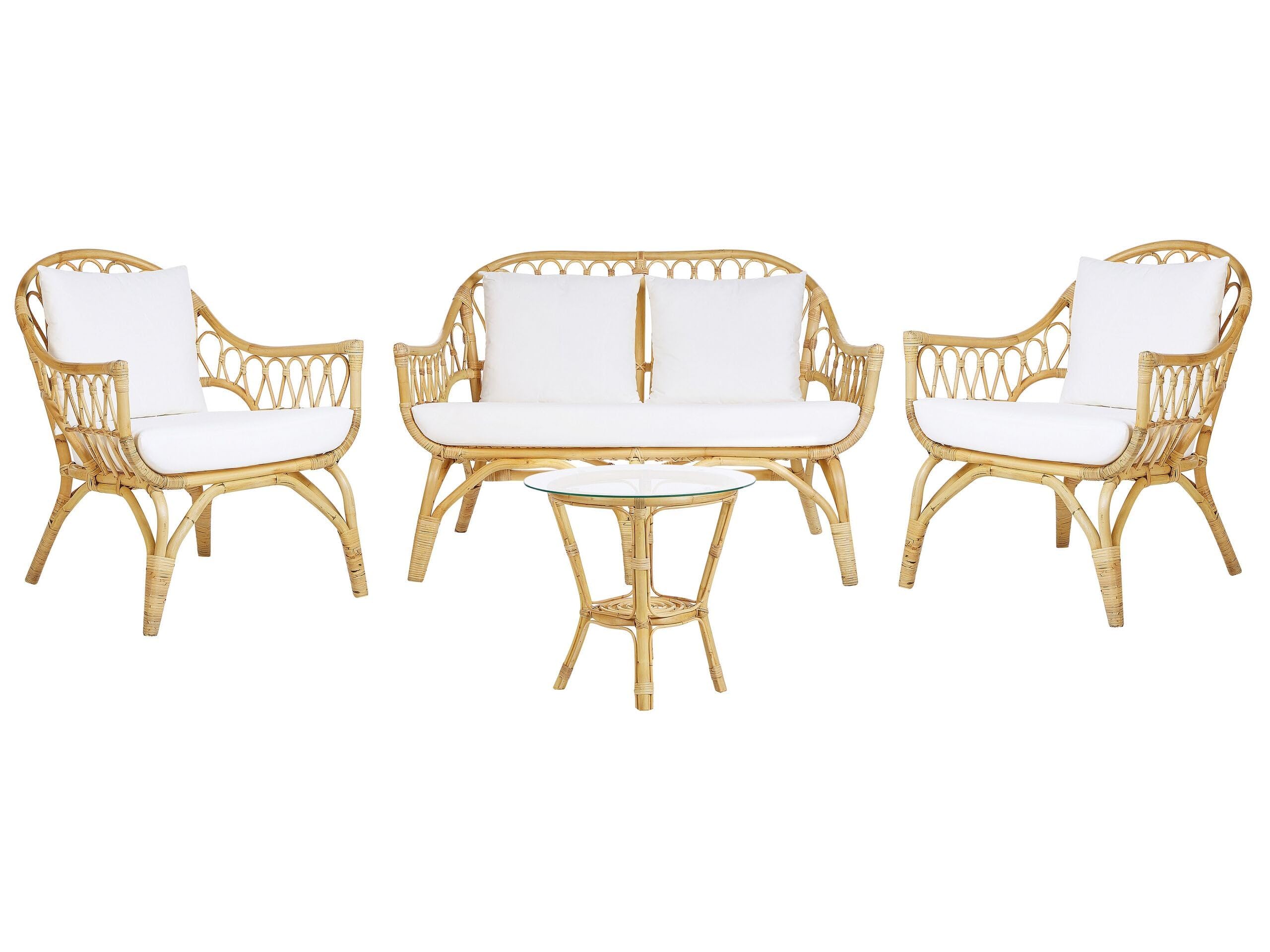 beliani-sibari-lounge-set-rattan-natur-4-sitzer-auflagen-wei image 1