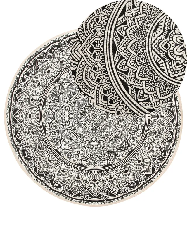 beliani-hizan-teppich-rund-120-cm-schwarz-baumwolle image 1