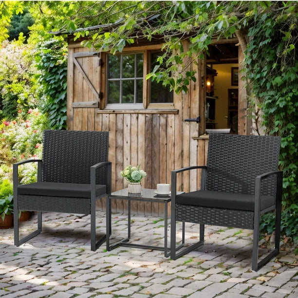 homall-patio-furniture-bistro-set-rattan-schwarz-3-teilig image 3