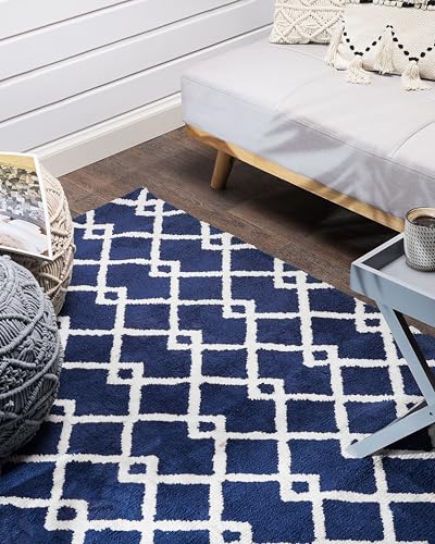 beliani-teppiche-serres-teppich-140x200-blau-geometrisch-kurzflor image 8