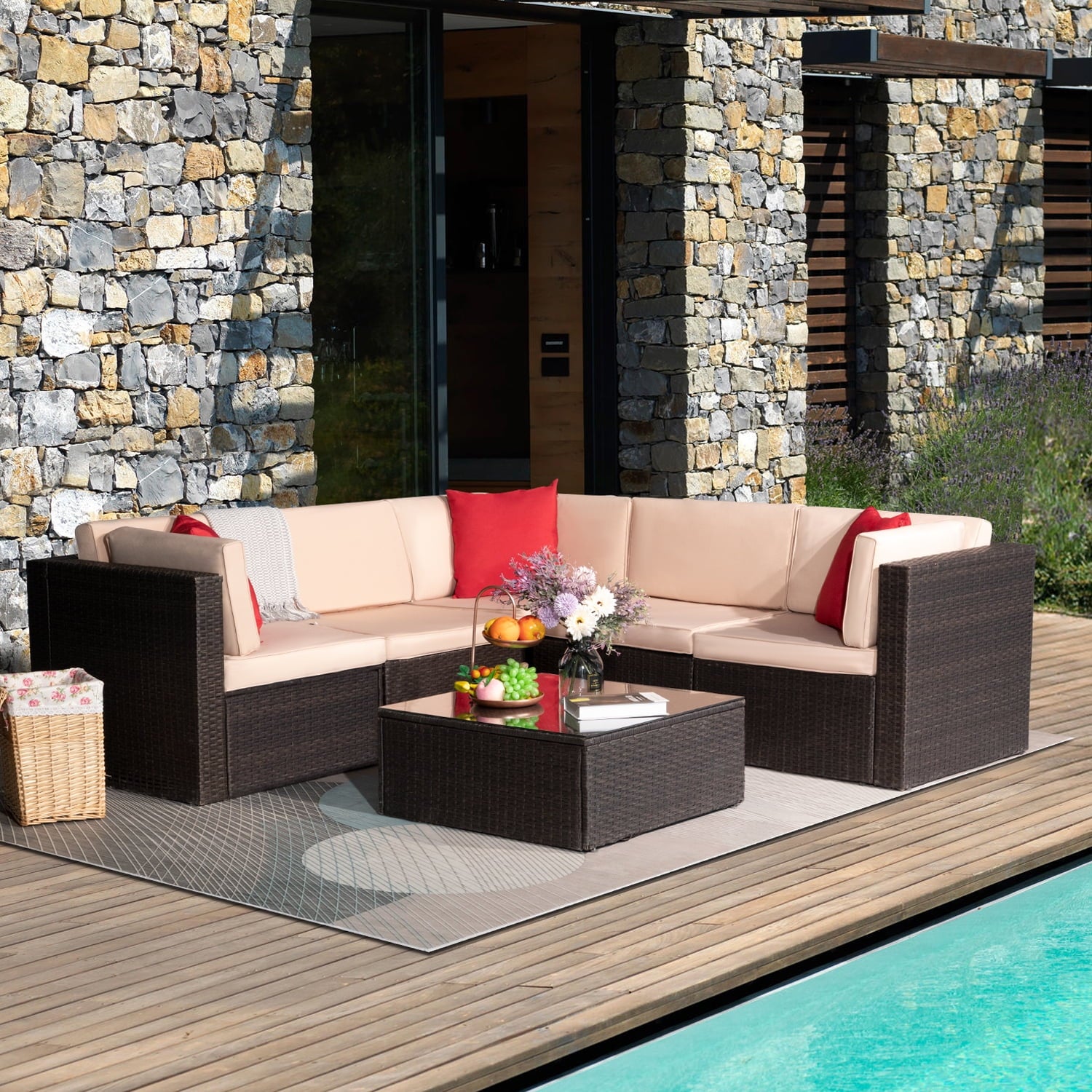 homall-patio-furniture-rattan-lounge-beige-6-teilig-mit-tisch image 1