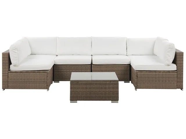 beliani-belvedere-lounge-set-rattan-6-sitzer-u-form-braun-wei image 1