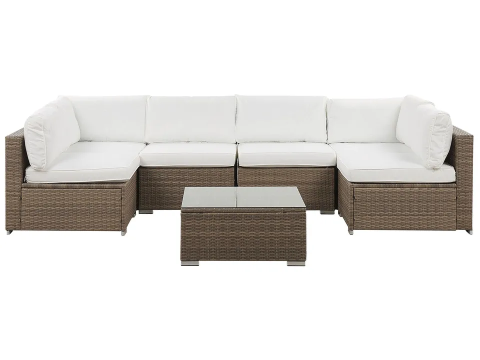 beliani-belvedere-lounge-set-rattan-6-sitzer-u-form-braun-wei image 1