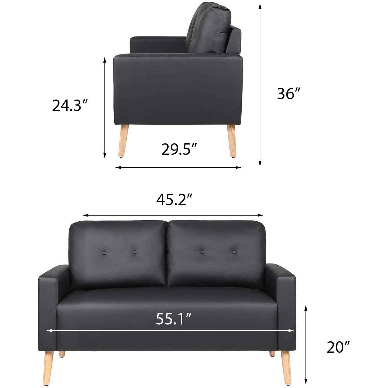 homall-sofa-loveseat-couch-schwarz-kunstleder-holzbeine image 8