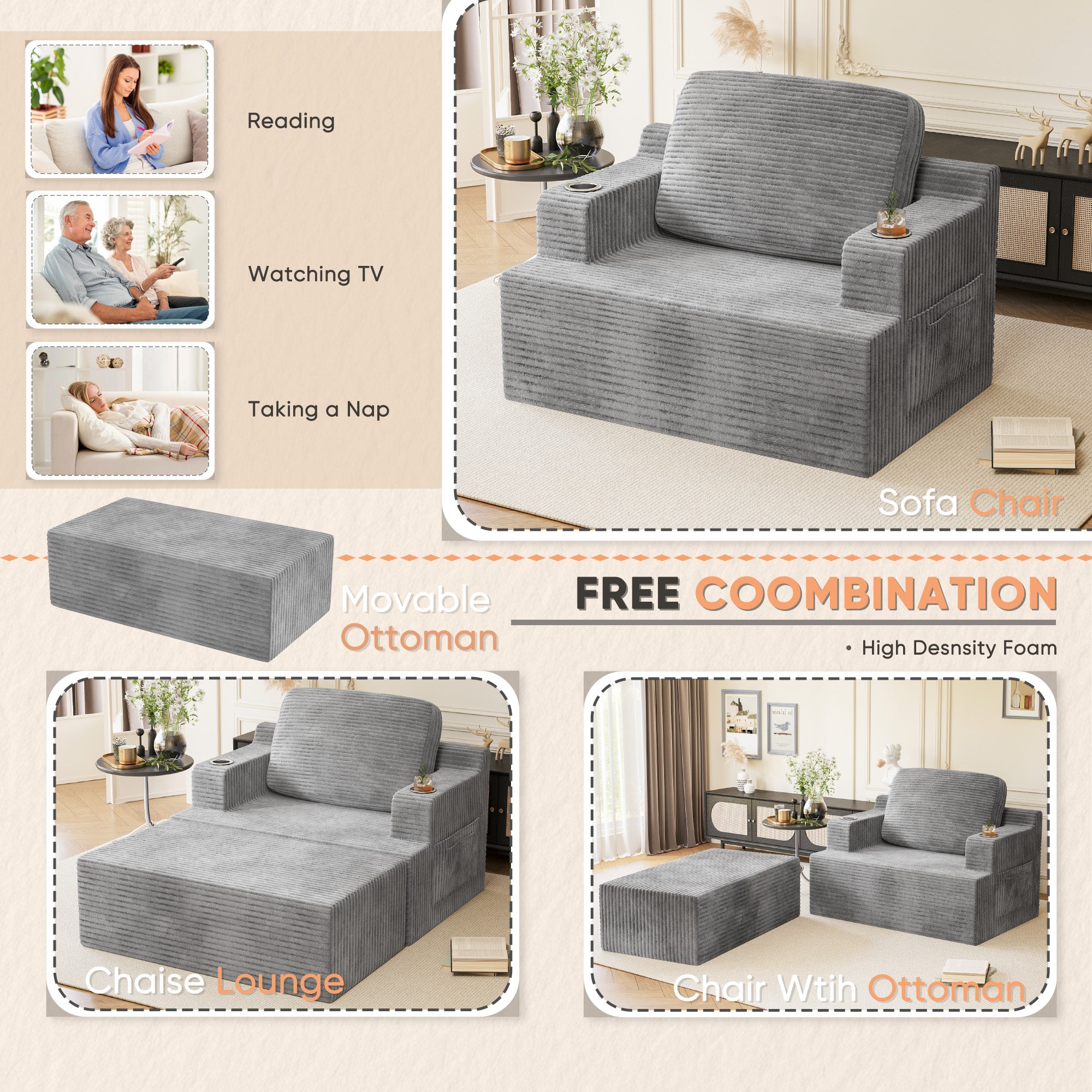 homall-sofa-bean-bag-chaiselongue-sitzsack-sessel-grau image 5