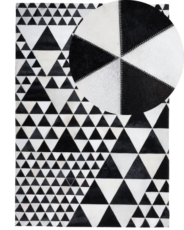 beliani-odemis-echtleder-teppich-140x200-schwarz-wei-geometrisch image 1