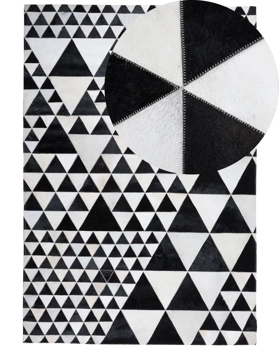 beliani-odemis-echtleder-teppich-140x200-schwarz-wei-geometrisch image 1