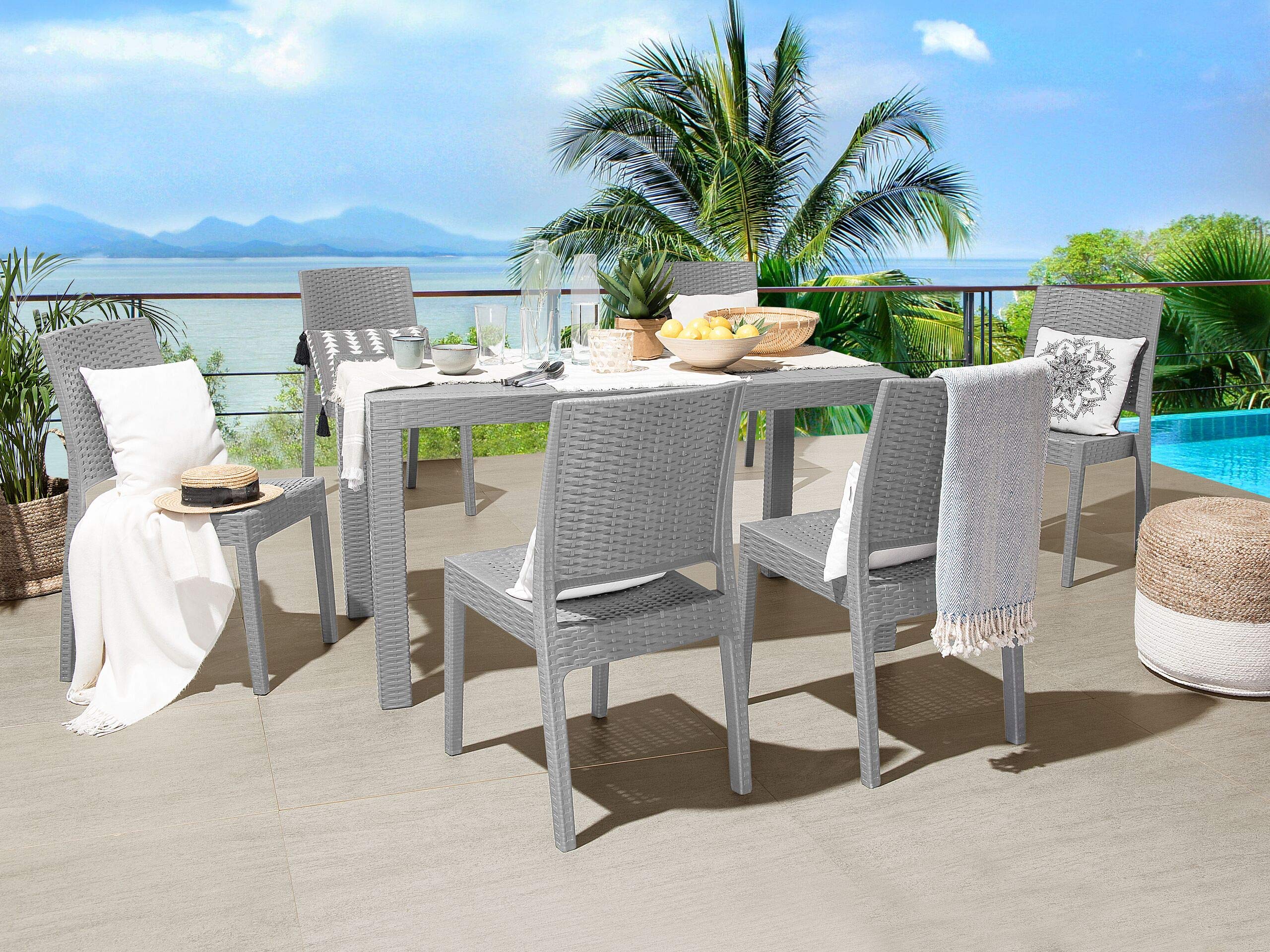 beliani-fossano-gartentisch-140x80-cm-hellgrau-rattanoptik image 2