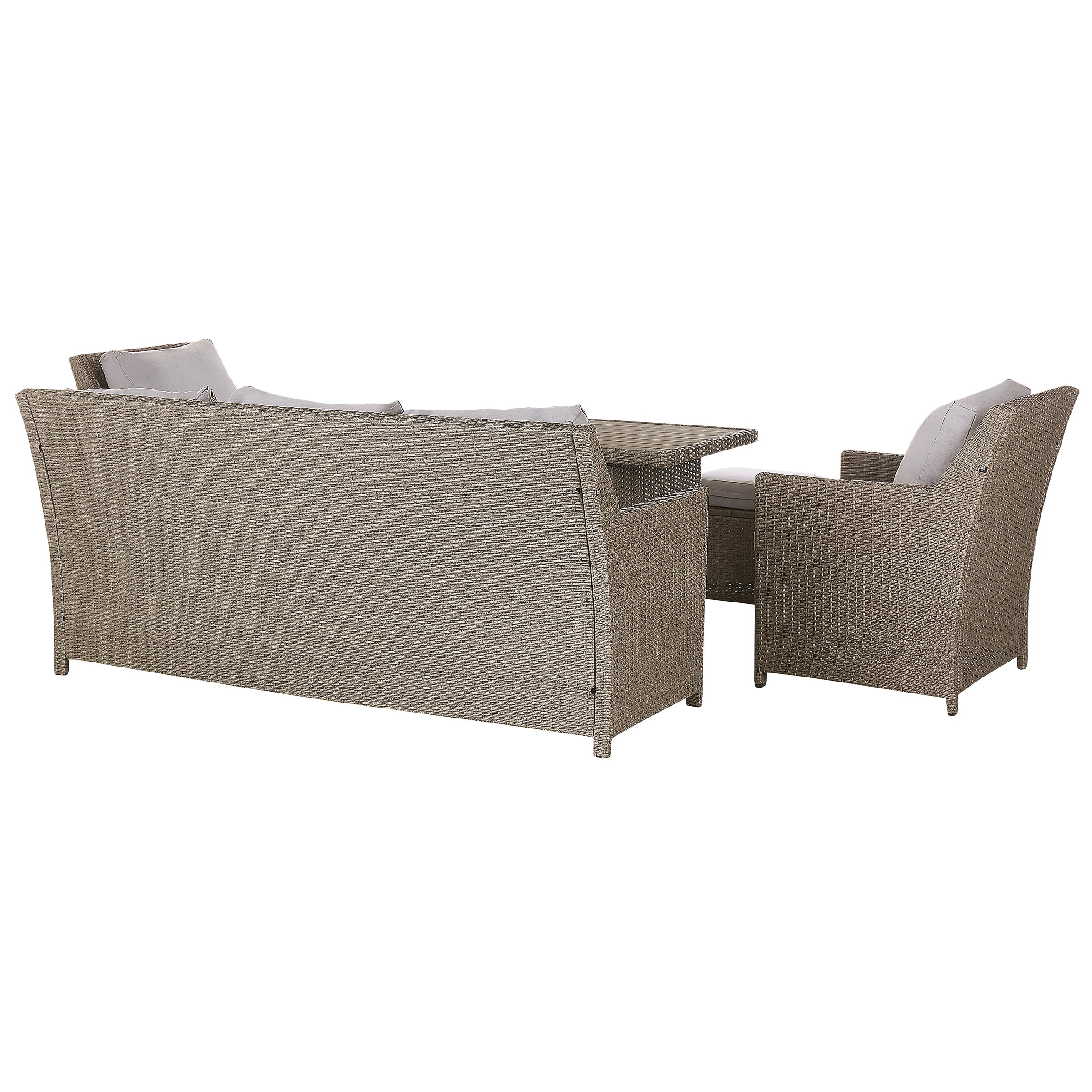 beliani-fonti-lounge-set-5-sitzer-taupe-polyrattan-graue-kissen image 5
