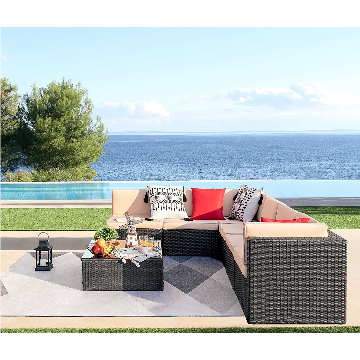 homall-patio-lounge-set-rattan-7-teilig-beige-mit-tisch image 5