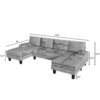 homall-sofa-u-sofa-ecksofa-grau-chenille-4-sitzer image 6