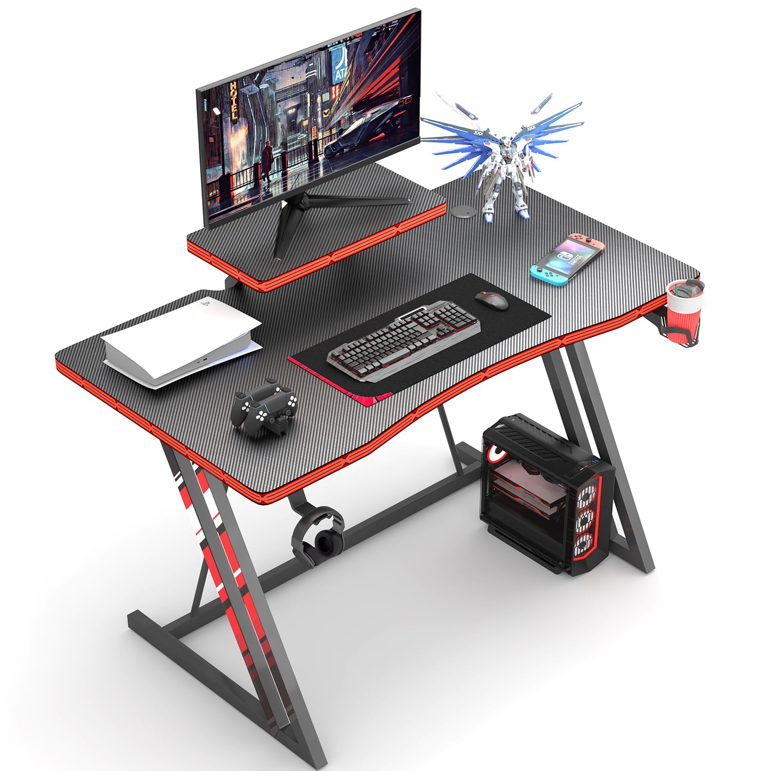 homall-gaming-desk-schreibtisch-120cm-carbon-schwarz-z-form image 1