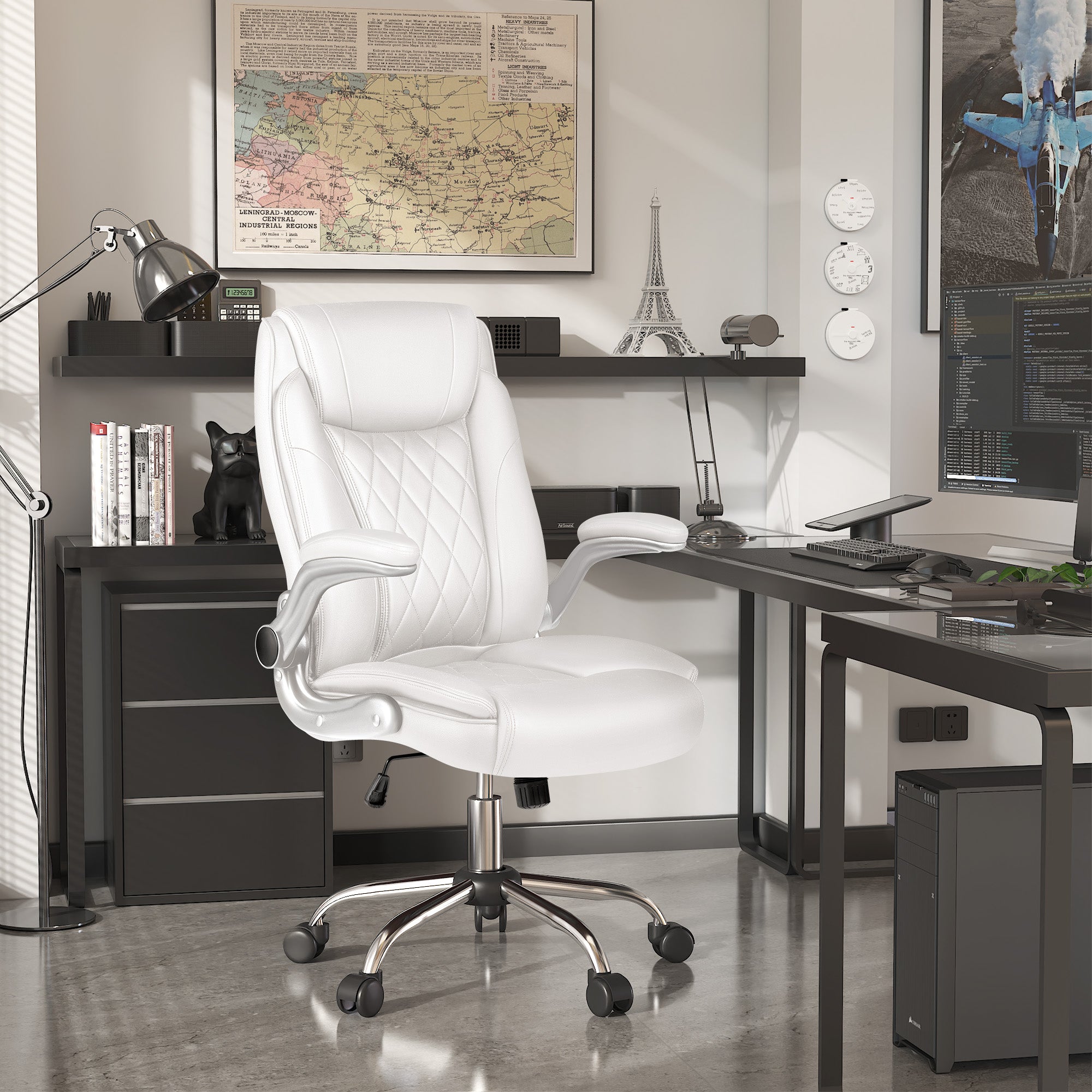 homall-office-leather-chair-chefsessel-schwarz-kunstleder-hoch image 1