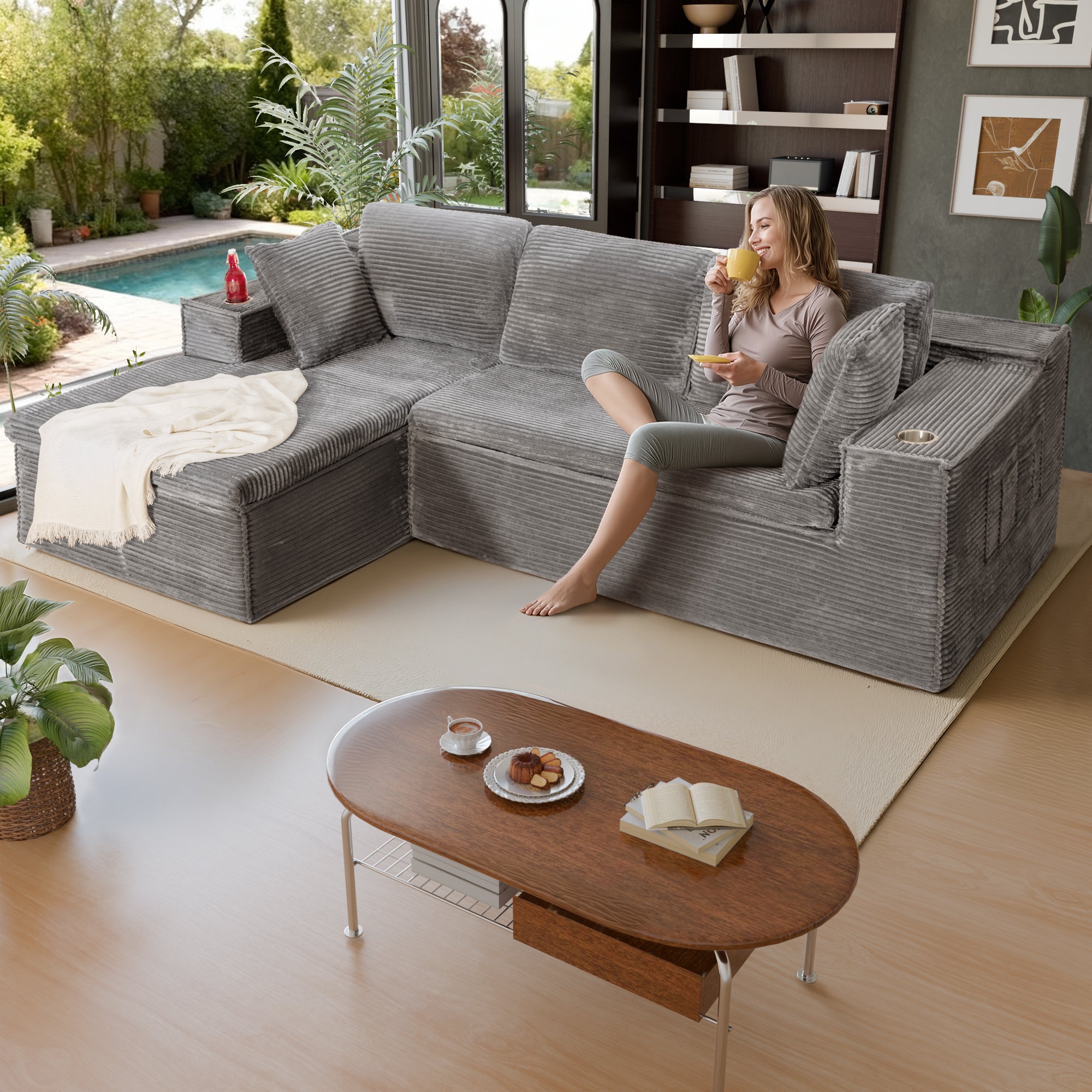 homall-sofa-l-form-3-sitzer-couch-grau image 2