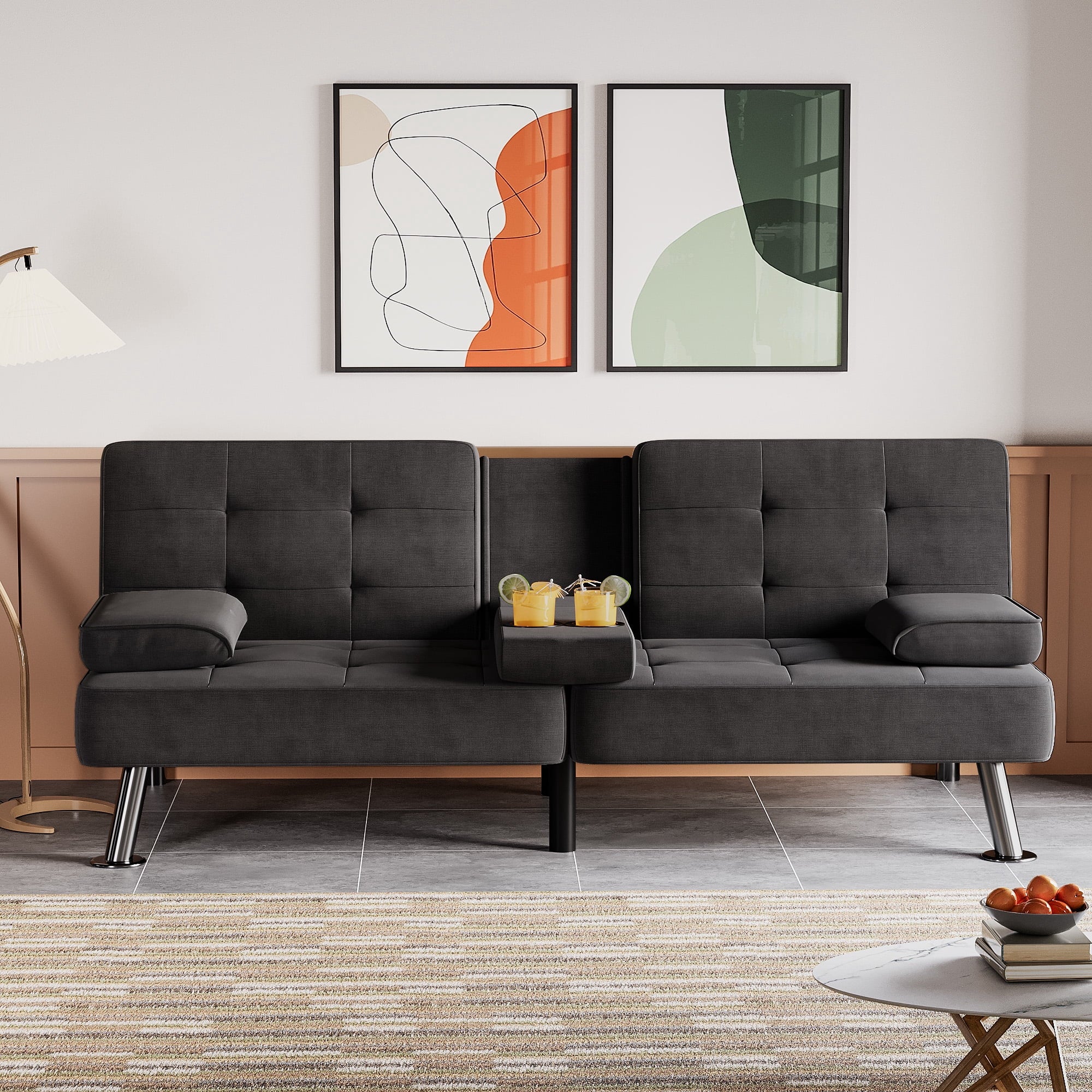 homall-sofa-futon-schlafsofa-stoff-schwarz-mit-getr-nkehalter image 3