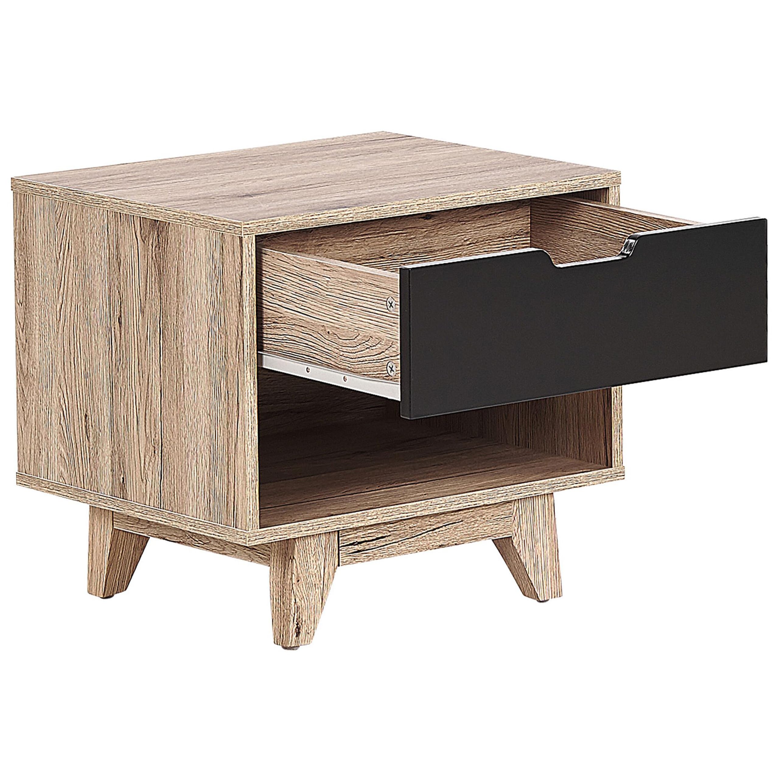 beliani-spencer-nachttisch-holz-hell-schwarz-mit-schublade image 4