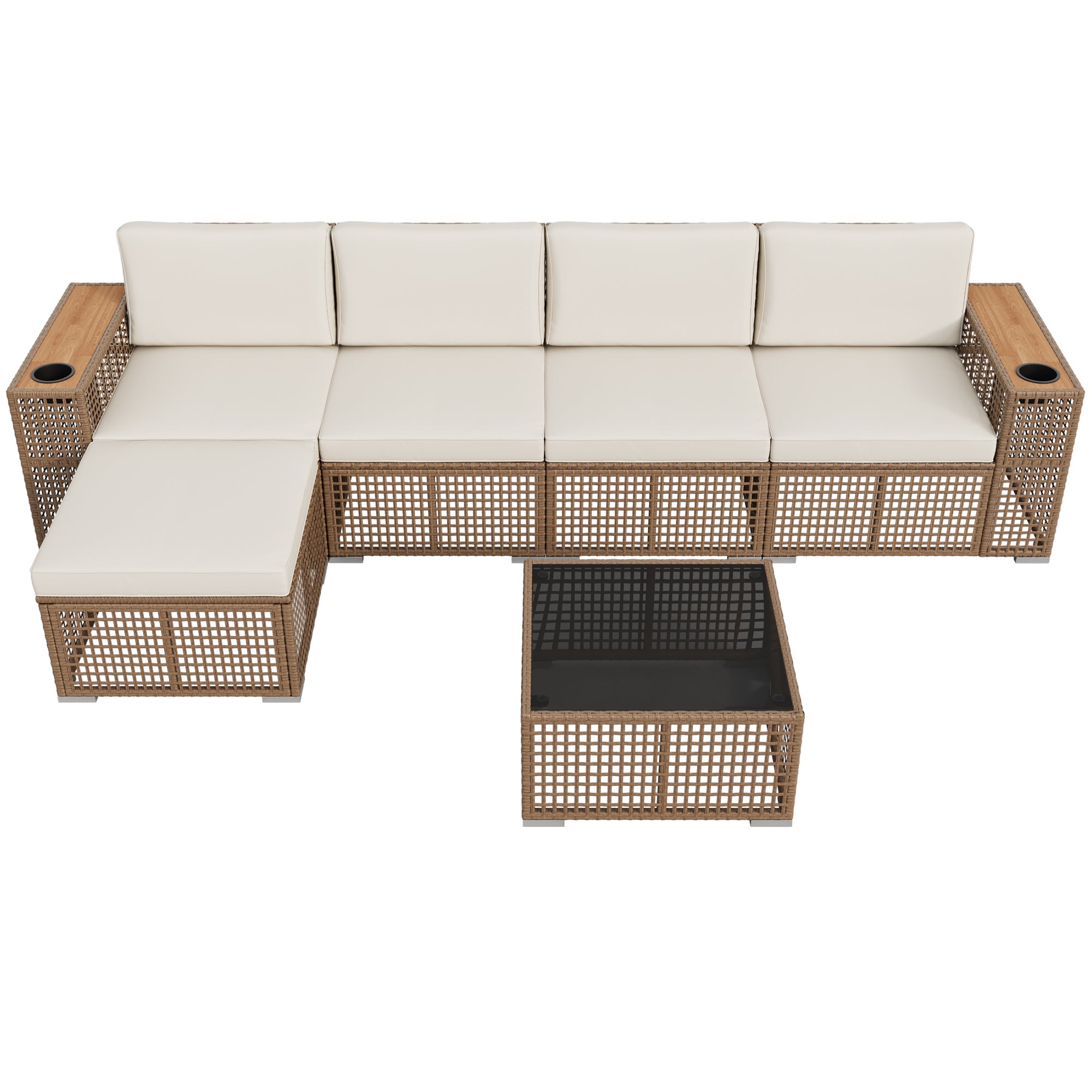 homall-patio-furniture-lounge-sofa-5-sitzer-beige-rattan image 7