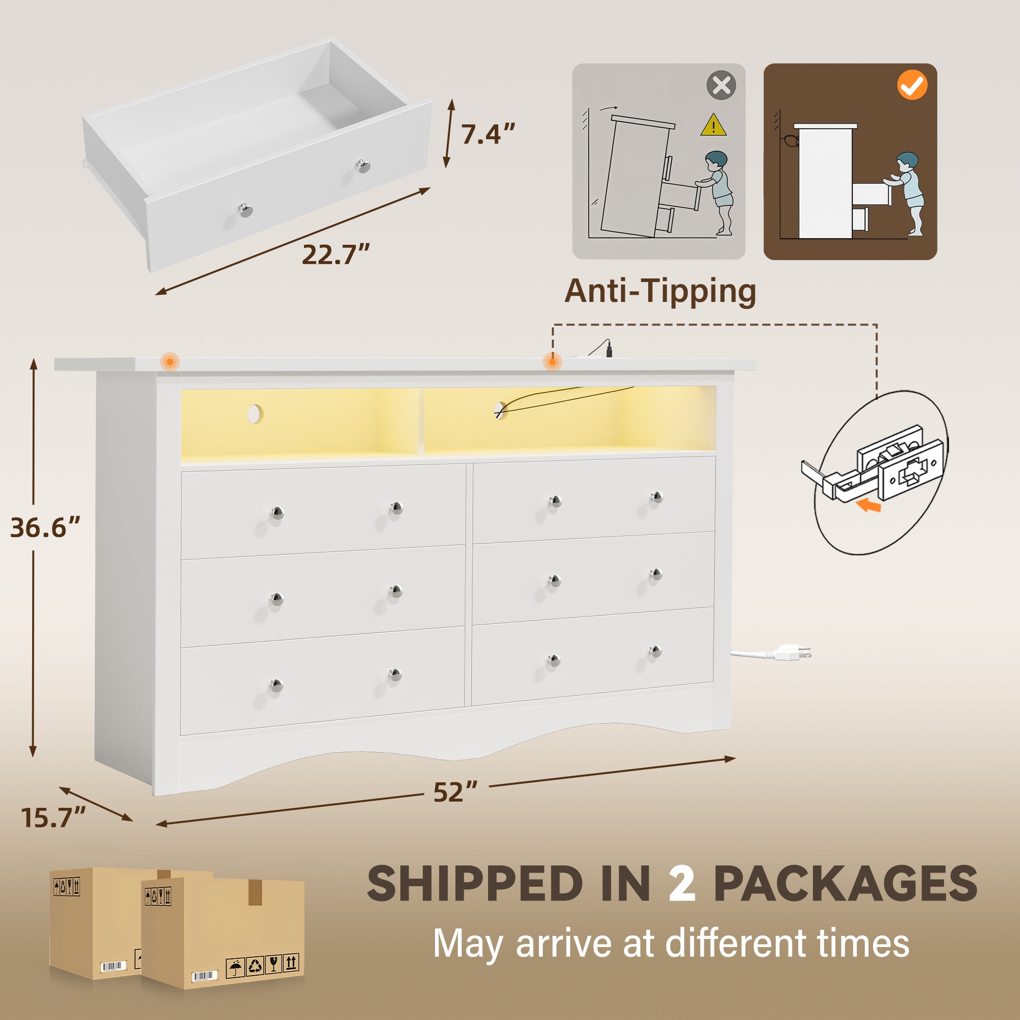 homall-bedroom-6-schubladen-kommode-wei-mit-led-und-ladestation image 3