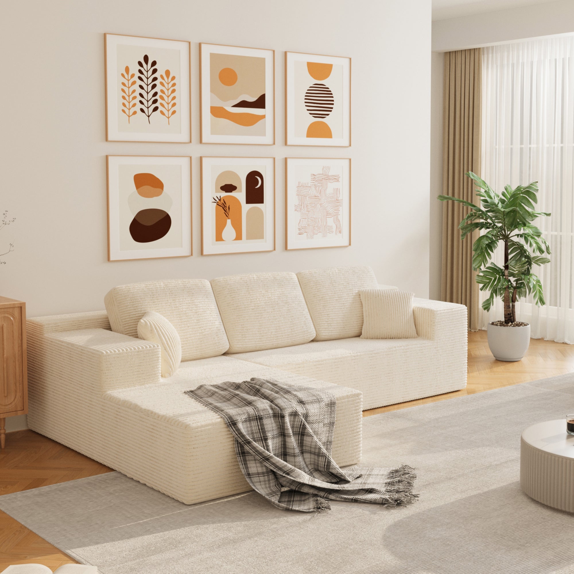 homall-sofa-ecksofa-chenille-beige-l-form-mit-chaiselongue-modular image 1