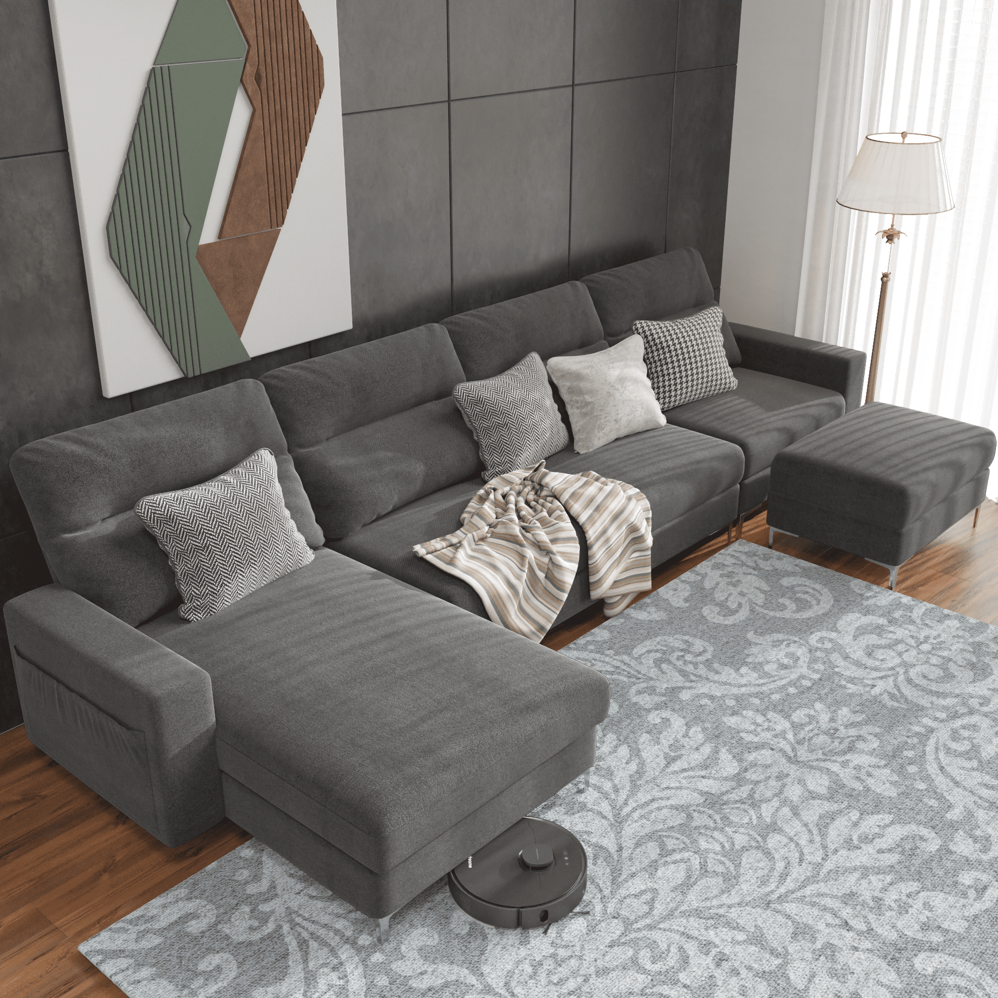 homall-u-form-sofa-ecksofa-grau-mit-hocker-leinenbezug image 5
