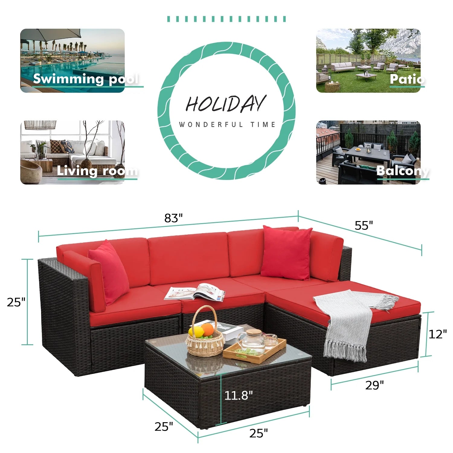 homall-patio-furniture-lounge-set-rattan-rot-5-teilig image 6