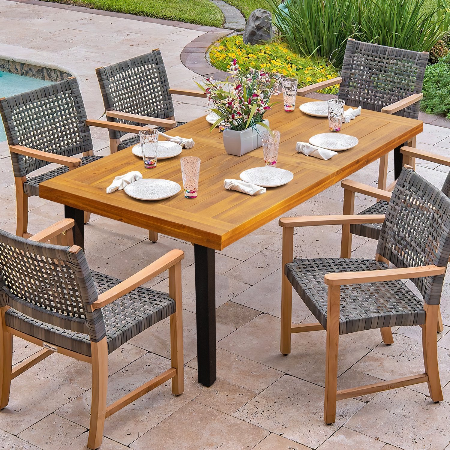 homall-metal-chair-barstool-esstisch-akazie-6-personen image 4