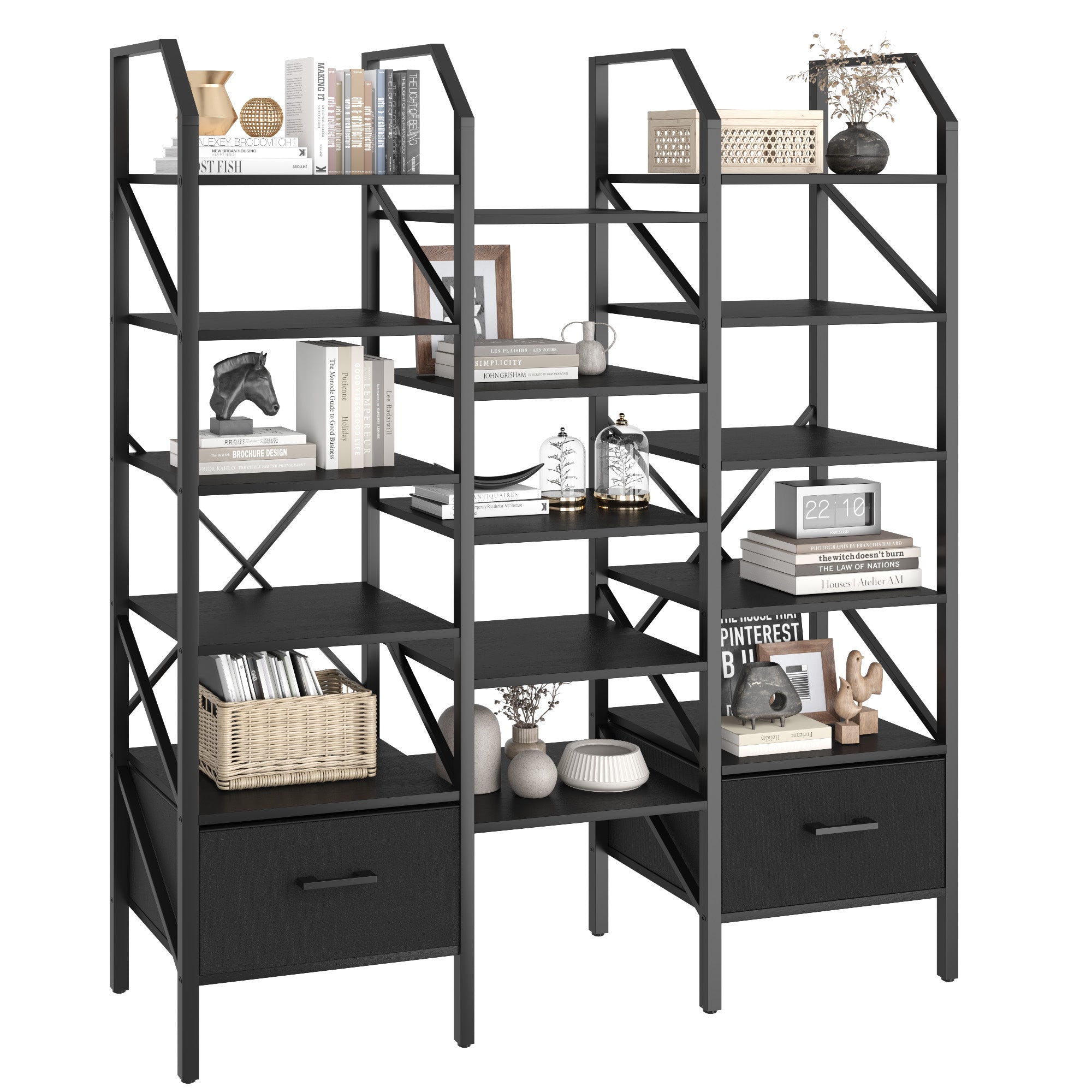 homall-bookcase-b-cherregal-5-f-cher-schwarz-metall image 1