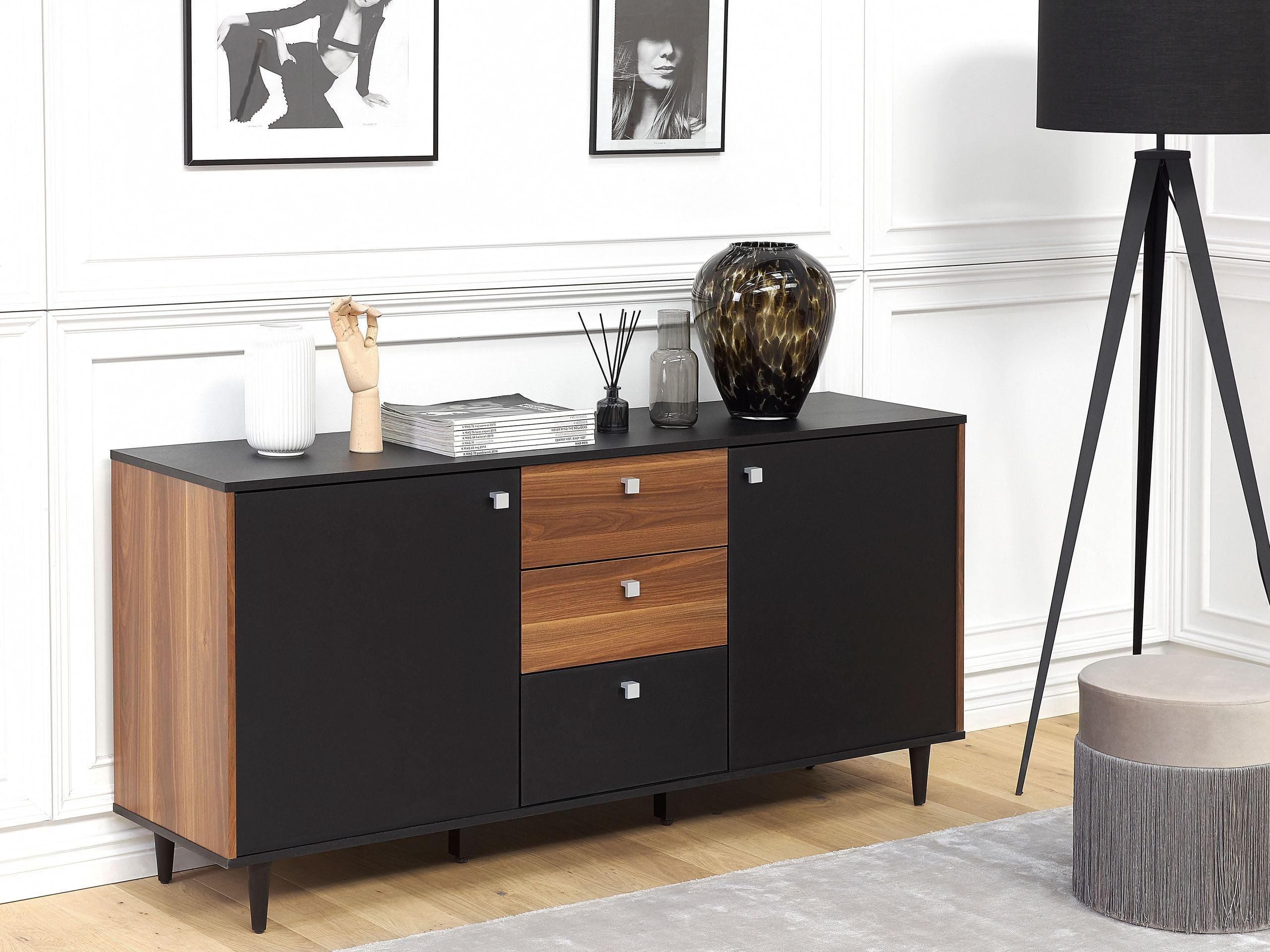 beliani-kuro-sideboard-schwarz-160cm-2-t-rig-3-schubladen image 2