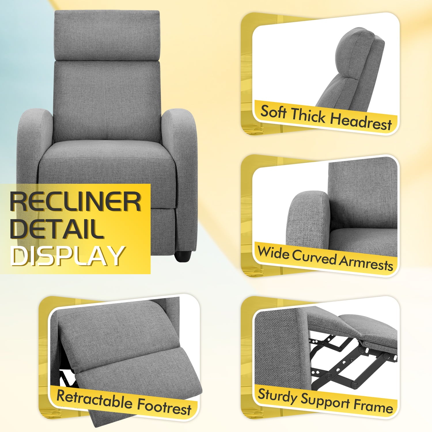 homall-recliner-chair-relaxsessel-stoff-verstellbar-grau image 4