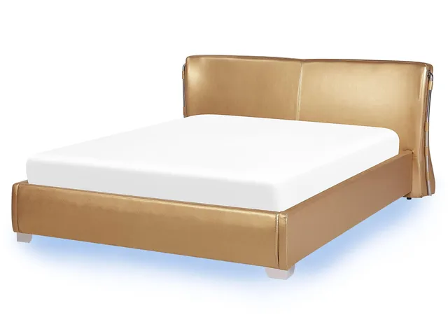 beliani-paris-lederbett-160x200-gold-echtleder-mit-led-beleuchtung image 1