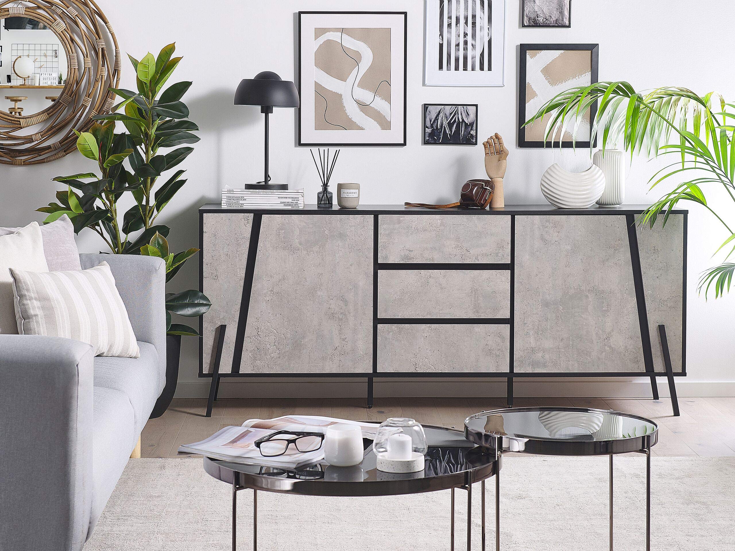beliani-blackpool-sideboard-betonoptik-grau-schwarz-177x40x75-cm image 2