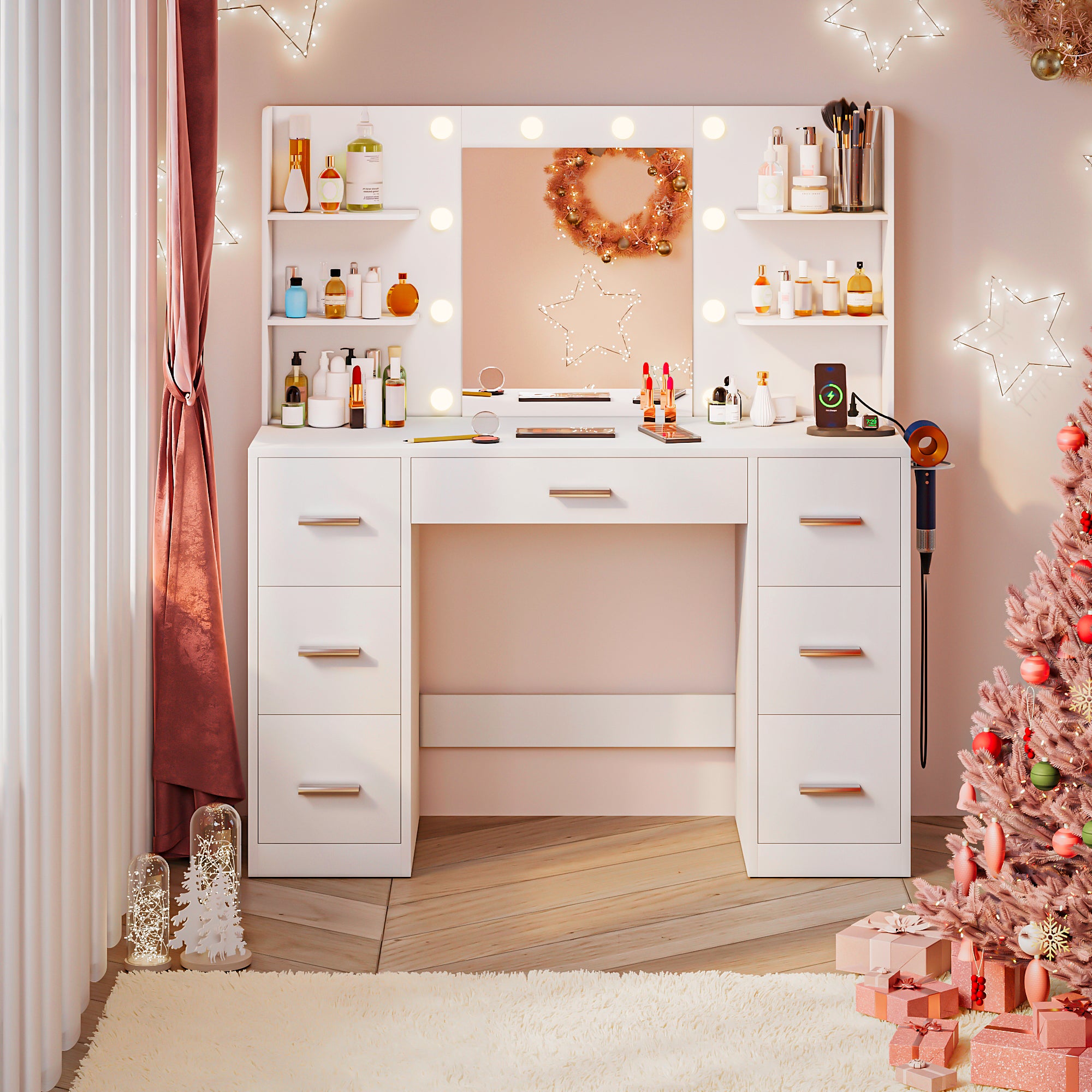 homall-bedroom-schminktisch-wei-led-spiegel-7-schubladen image 8