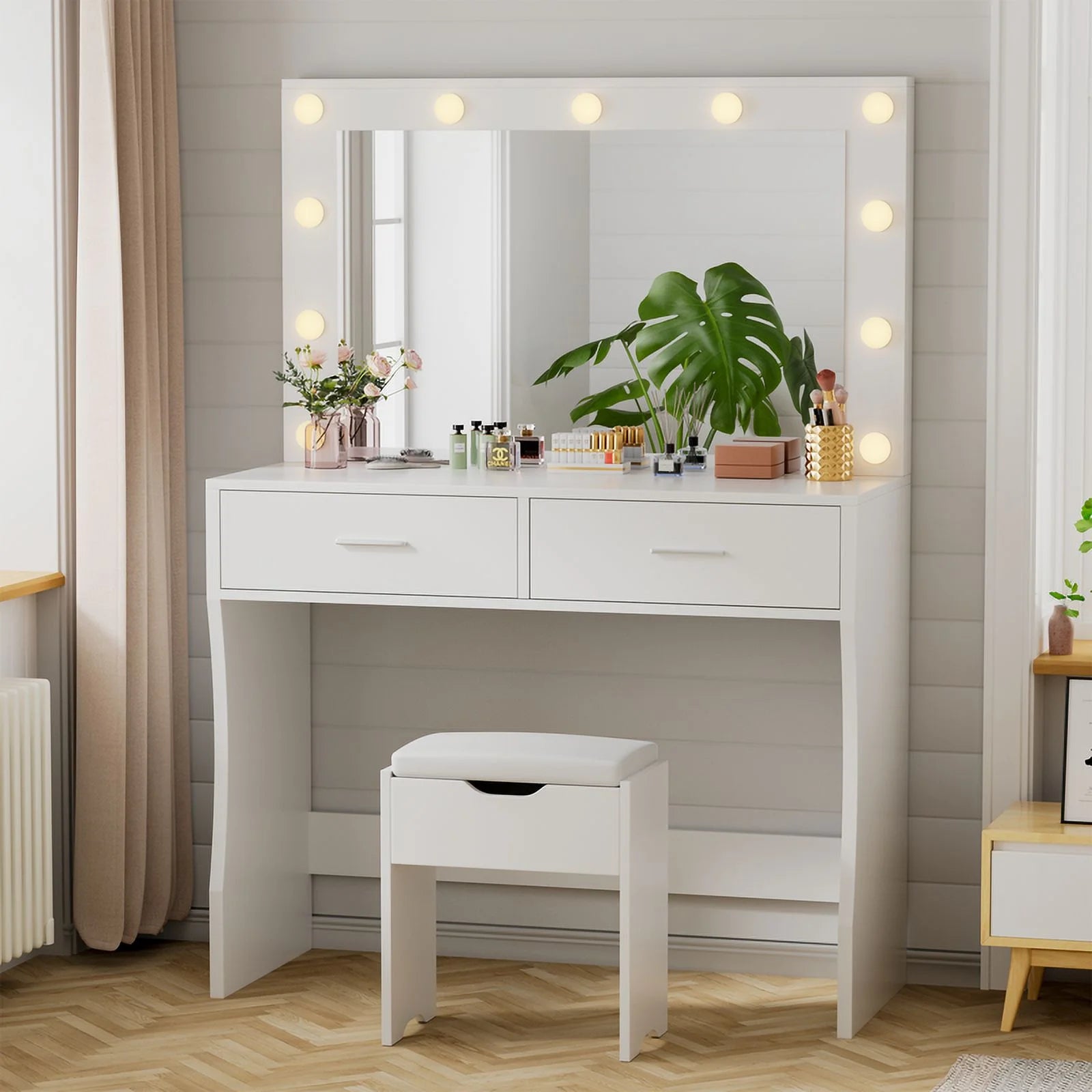 homall-bedroom-schminktisch-wei-mit-spiegel-licht-und-hocker image 8