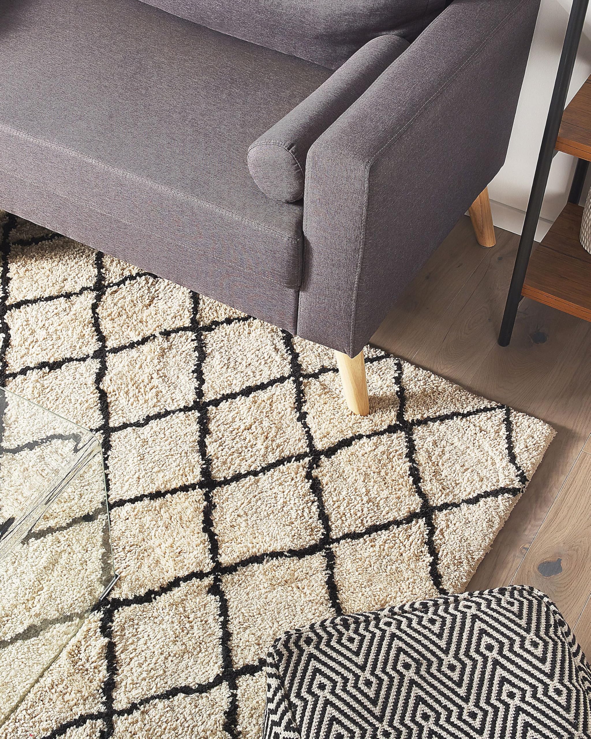 beliani-midyat-teppich-200x200-cm-beige-schwarz-karo image 2