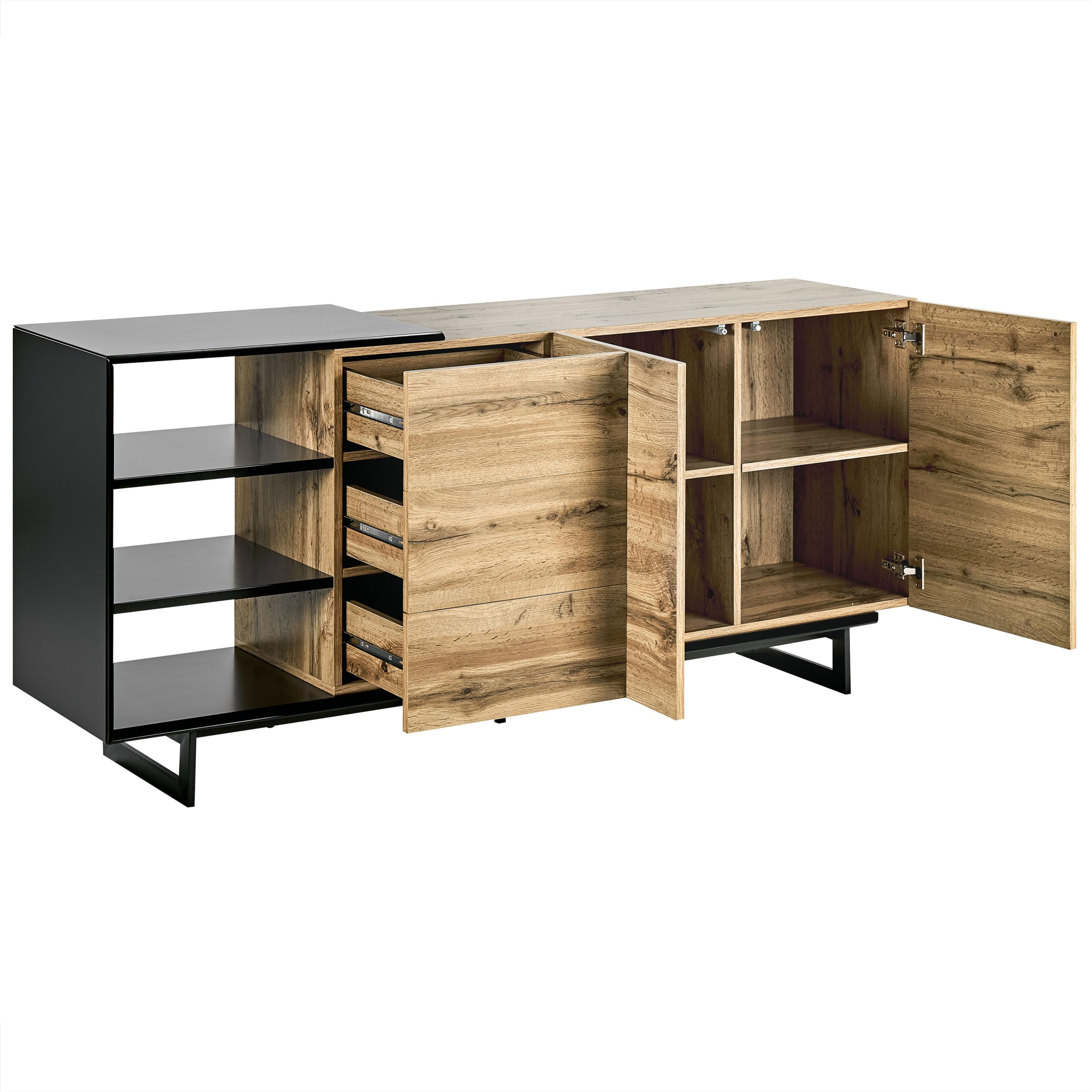 beliani-fiora-sideboard-holz-hell-schwarz-160cm-mit-schubladen image 5