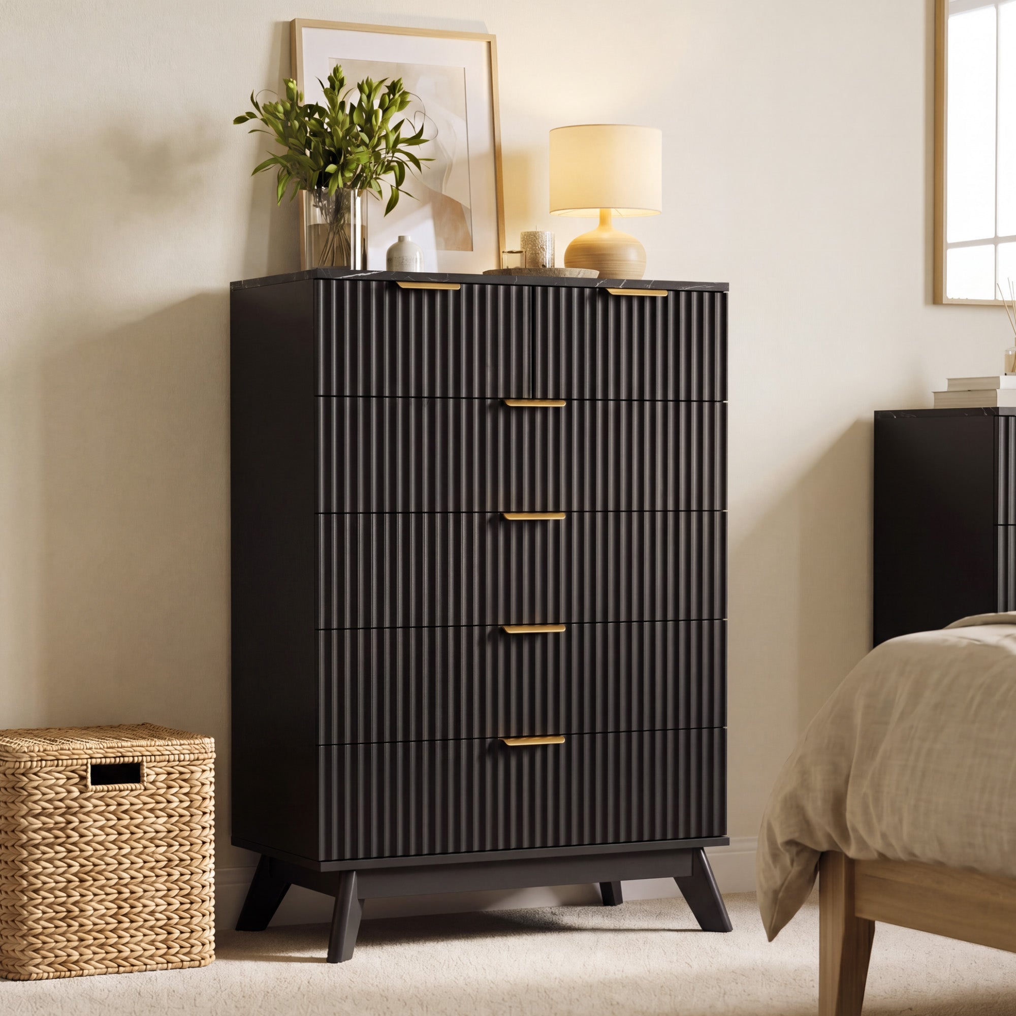 homall-bedroom-kommode-6-schubladen-natur-marmoroptik-rillenfront image 2