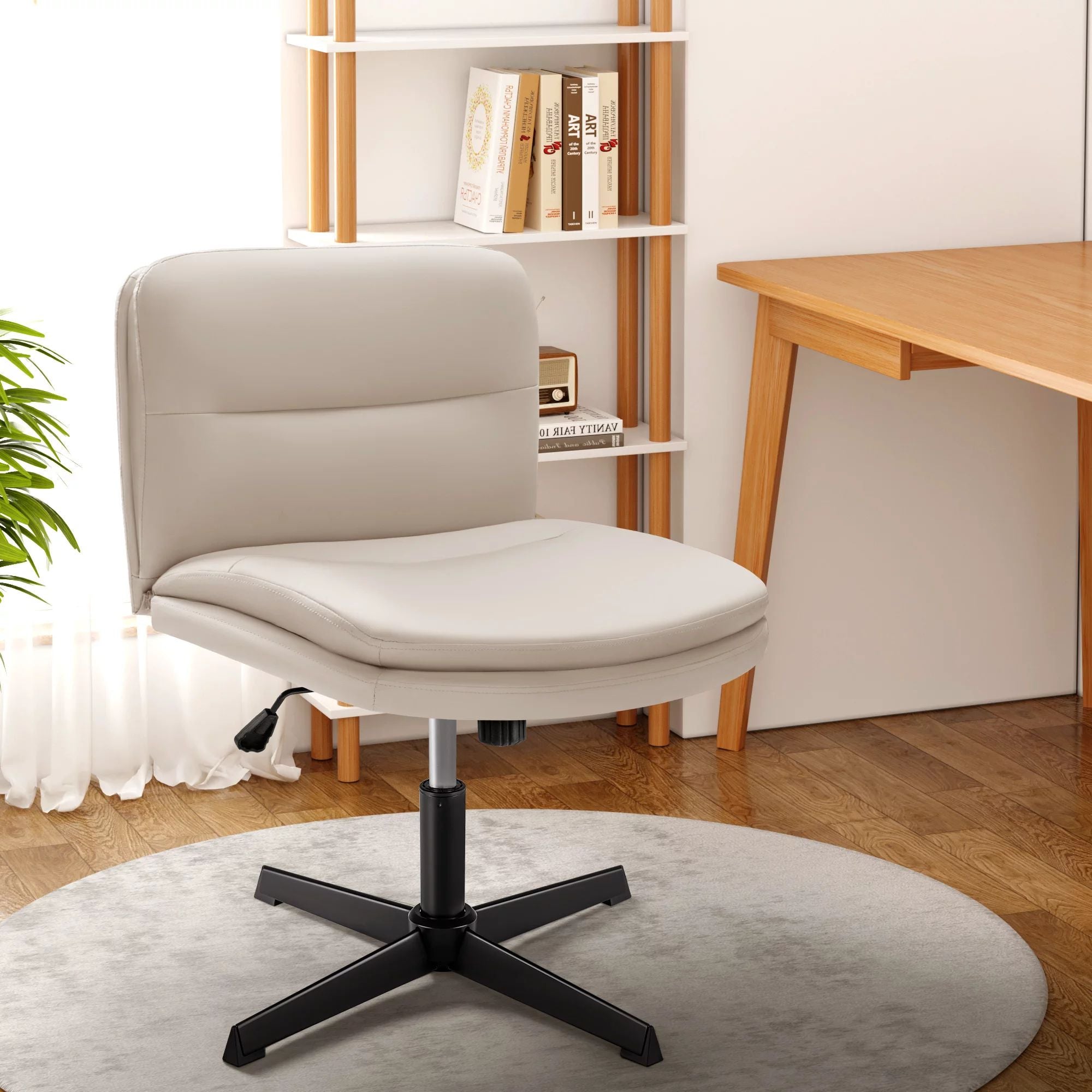 homall-office-leather-chair-b-rostuhl-beige-ohne-rollen image 2