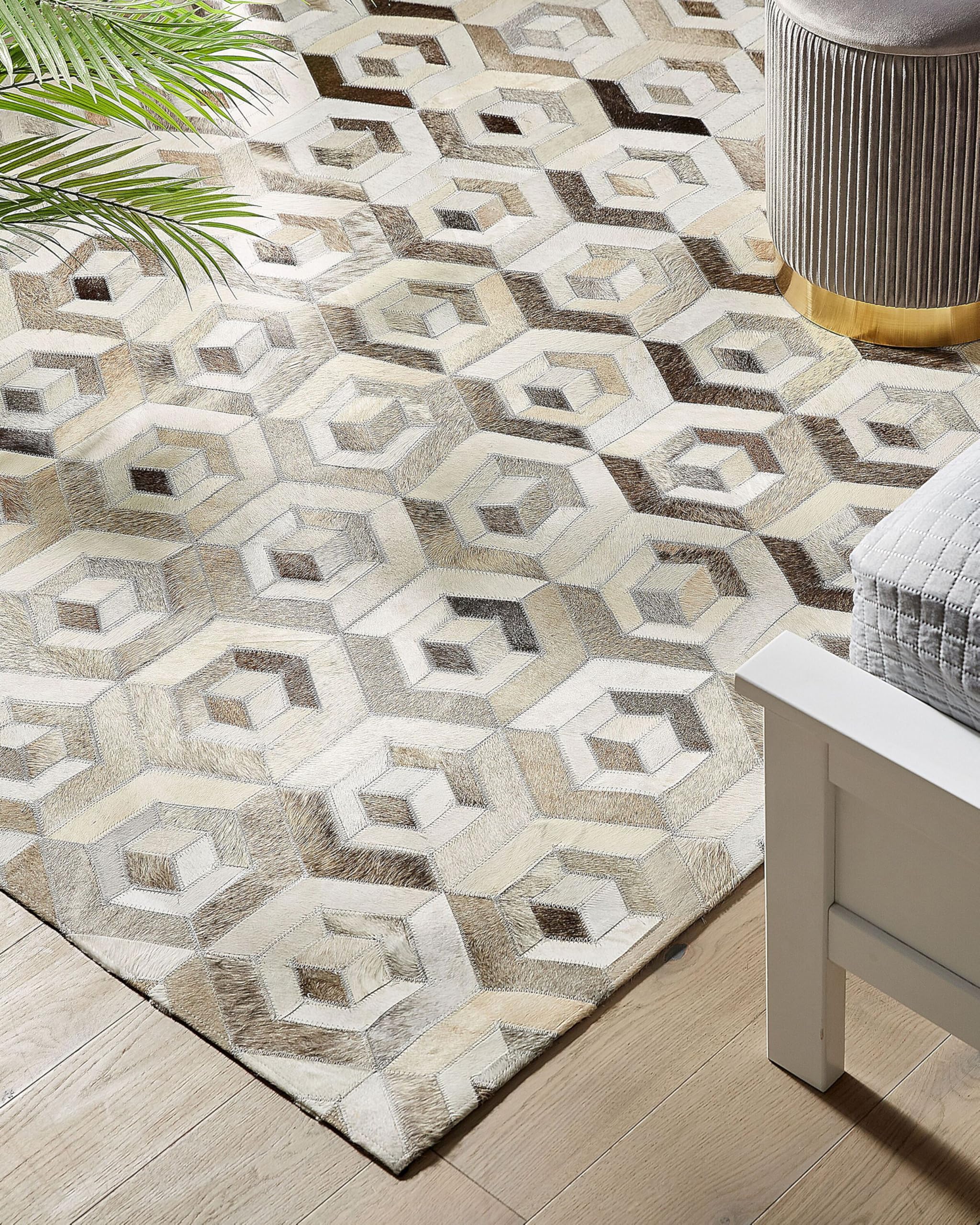 beliani-tavak-leder-teppich-140x200-cm-beige-braun-patchwork image 2