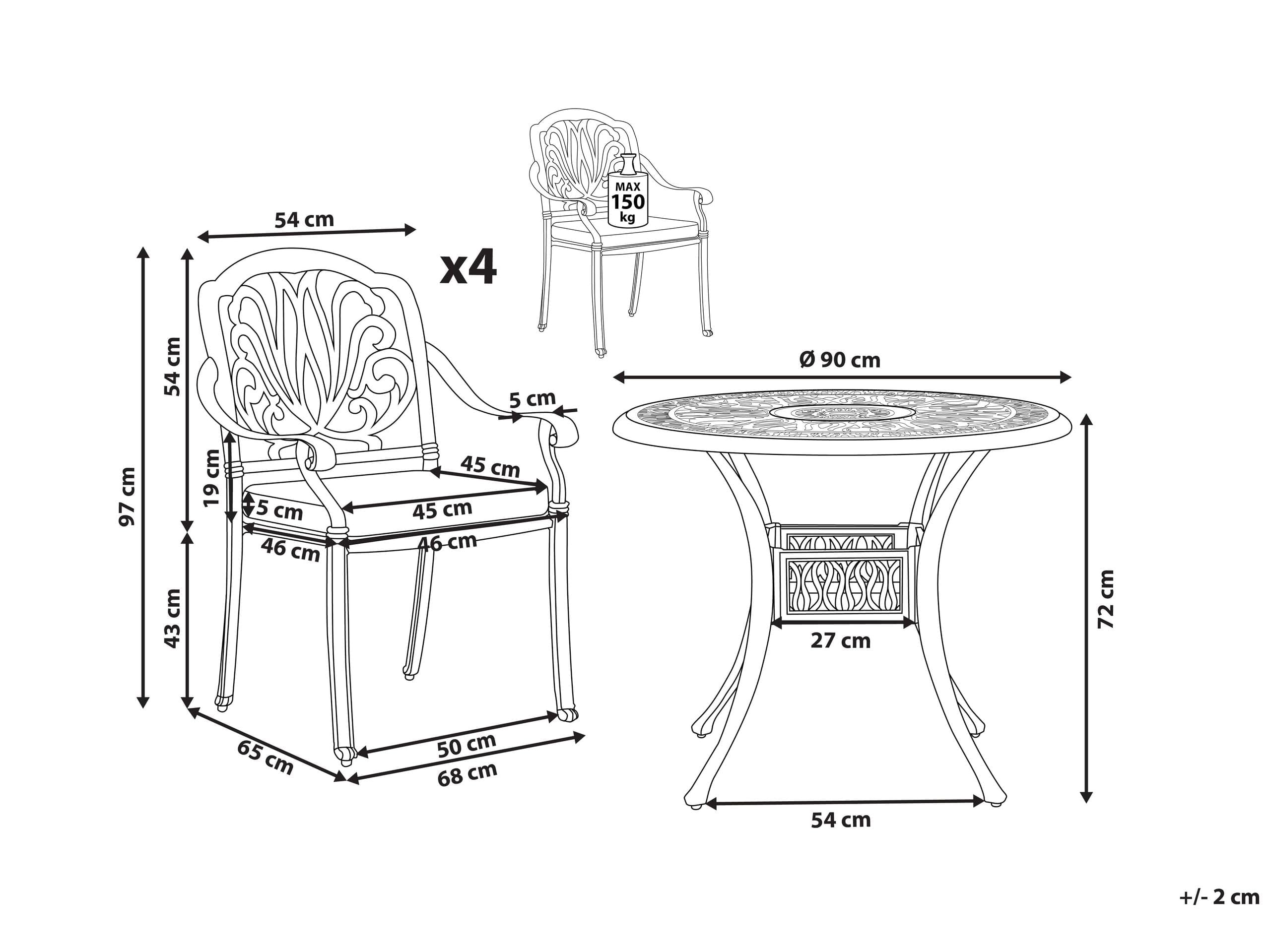 beliani-ancona-balkonset-cremewei-aluminium-4-st-hle-tisch image 3
