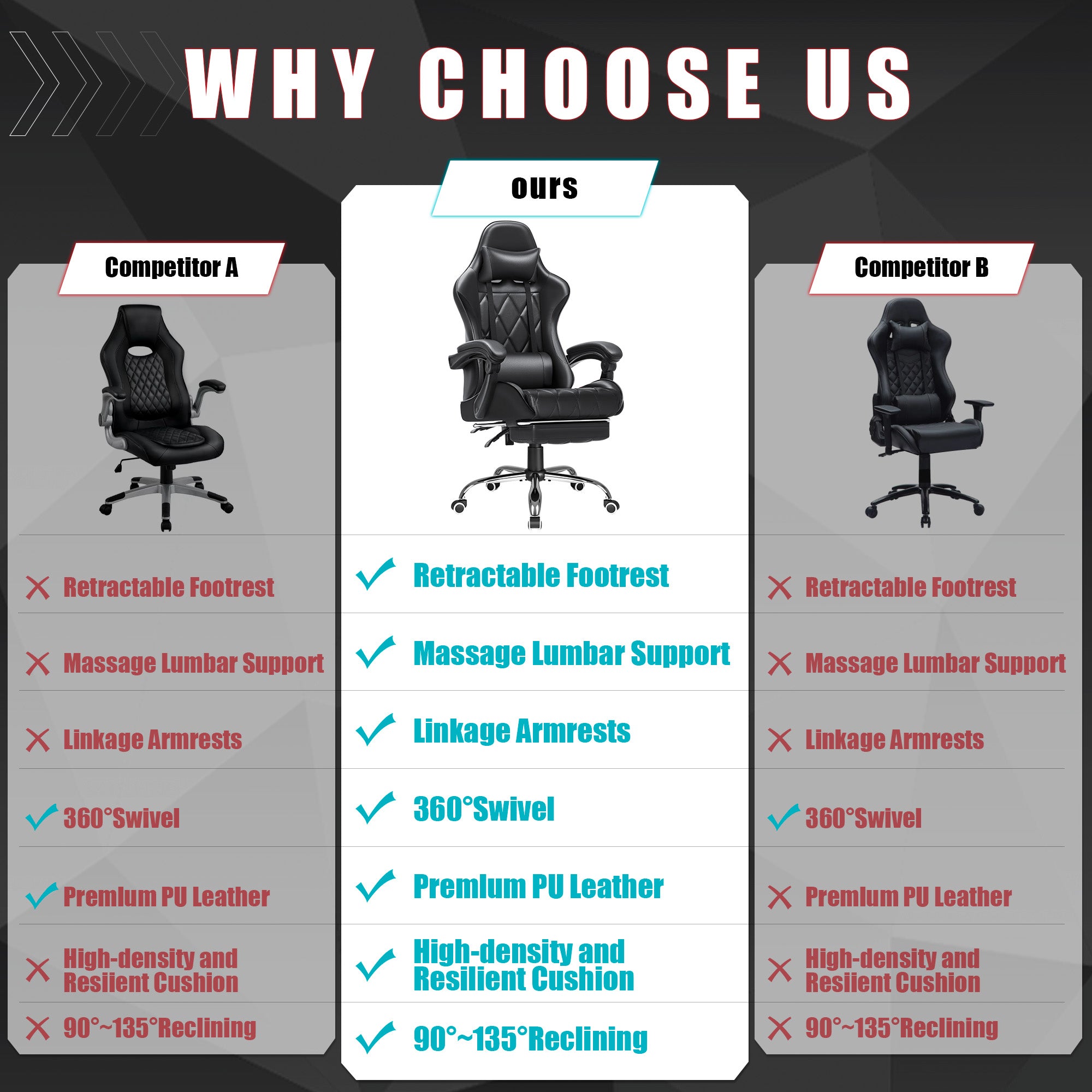 homall-gaming-chair-racing-stuhl-schwarz-massage-pu-leder image 2