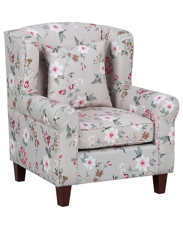 beliani-hamar-sessel-mit-hocker-hellgrau-blumenmuster-stoff image 1