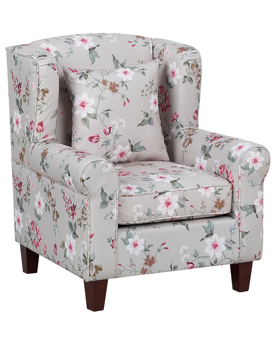 beliani-hamar-sessel-mit-hocker-hellgrau-blumenmuster-stoff image 1