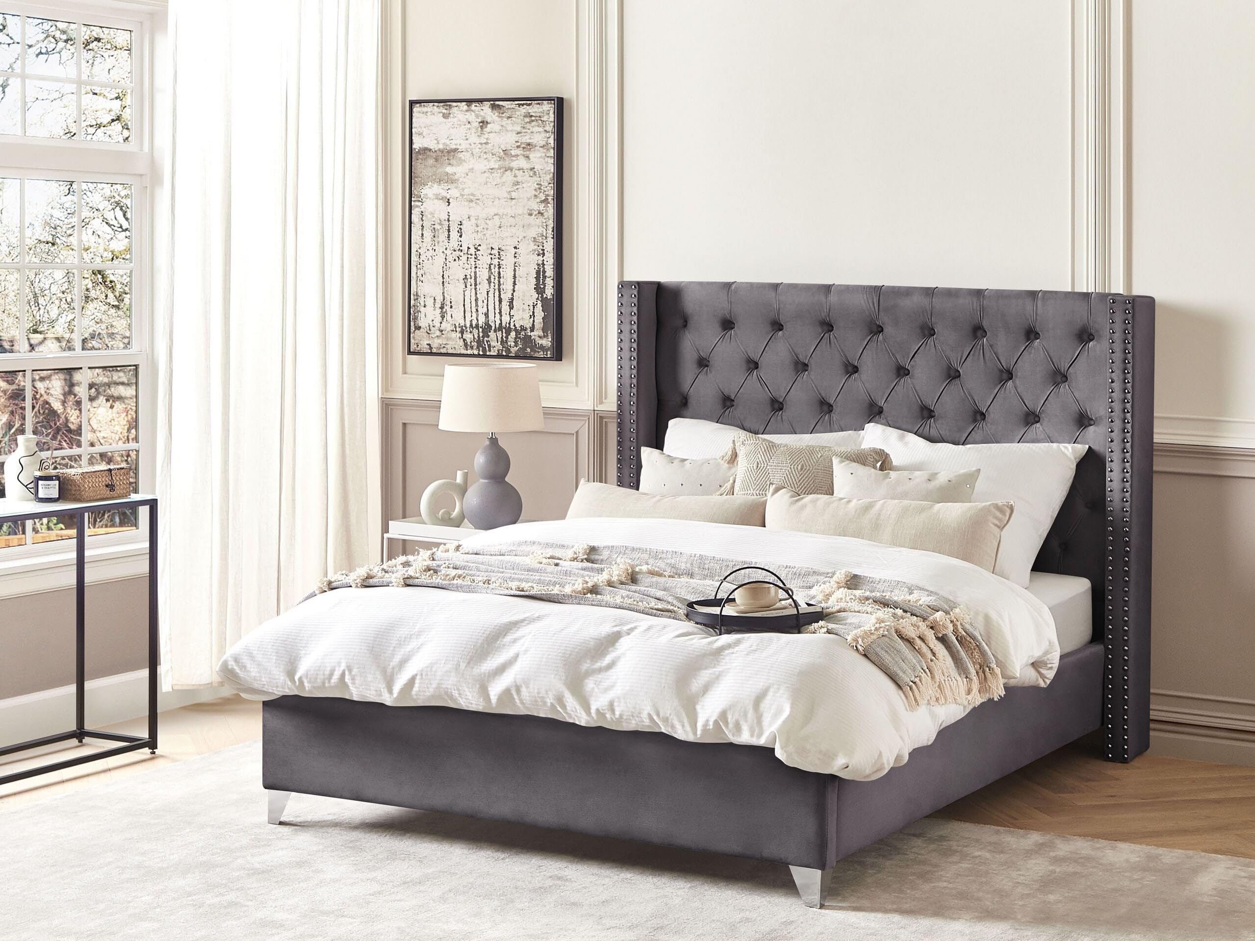 beliani-lubbon-bett-samt-grau-160x200-cm-lattenrost image 2