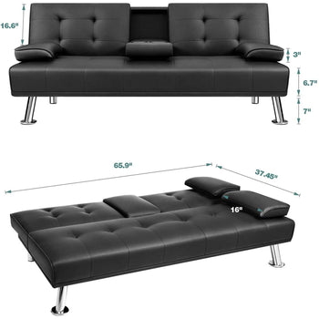 homall-sofa-futon-kunstleder-schlafsofa-schwarz-165-cm image 5