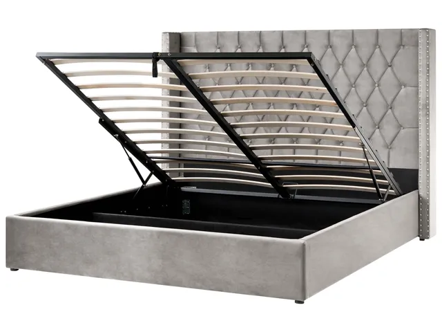 beliani-betten-lubbon-samtbett-180x200-hellgrau-mit-bettkasten image 1