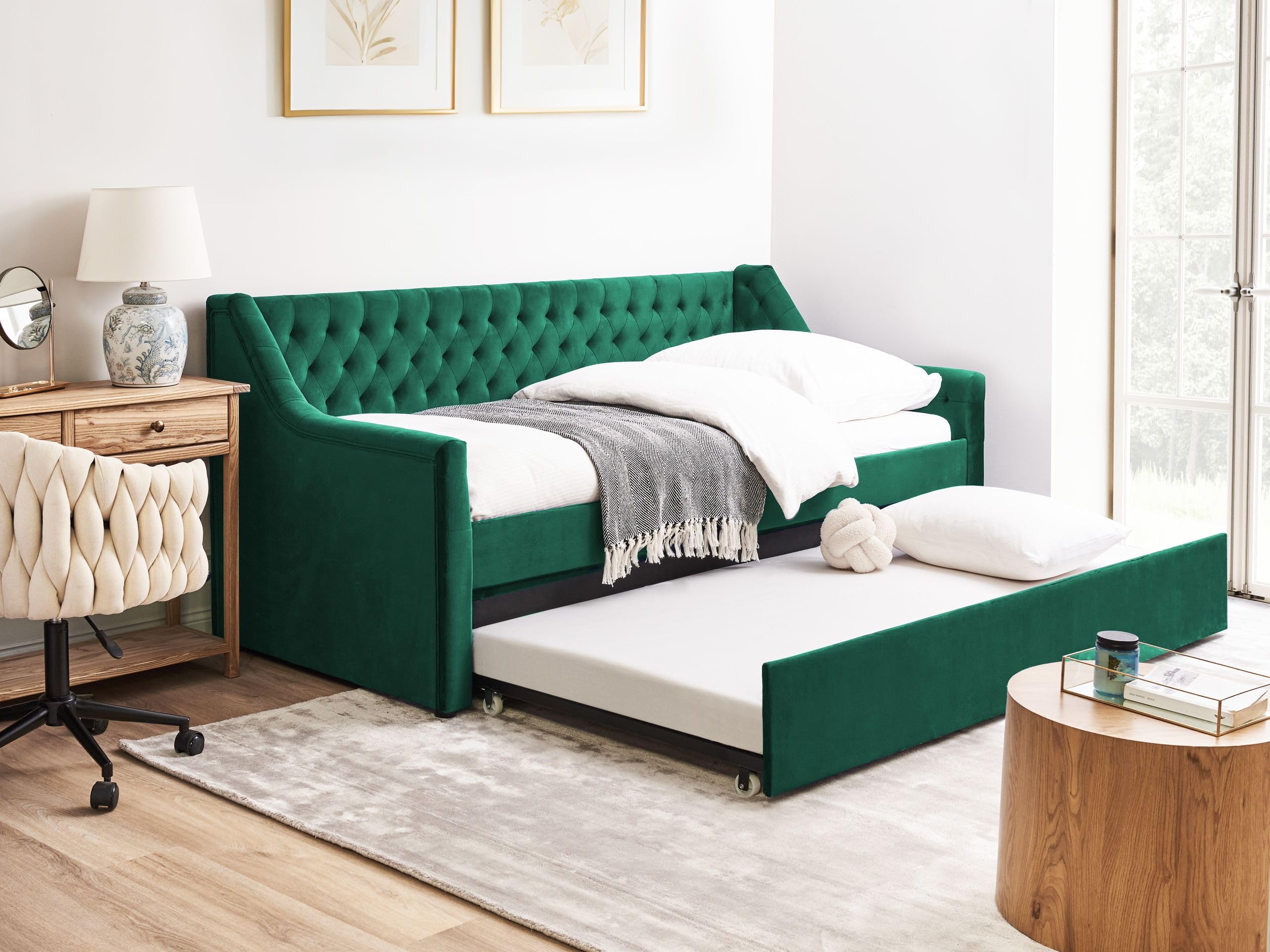 beliani-montargis-tagesbett-samt-smaragdgr-n-90x200-ausziehbar image 2